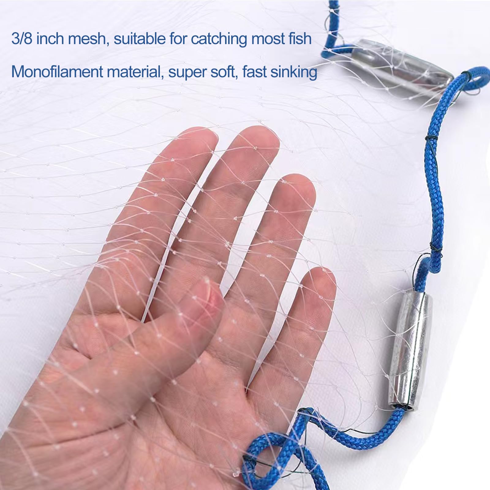 LAWAIA Fishing Cast Net Throw Nets with Aluminum Ring for Bait Fish with 12FT Radius