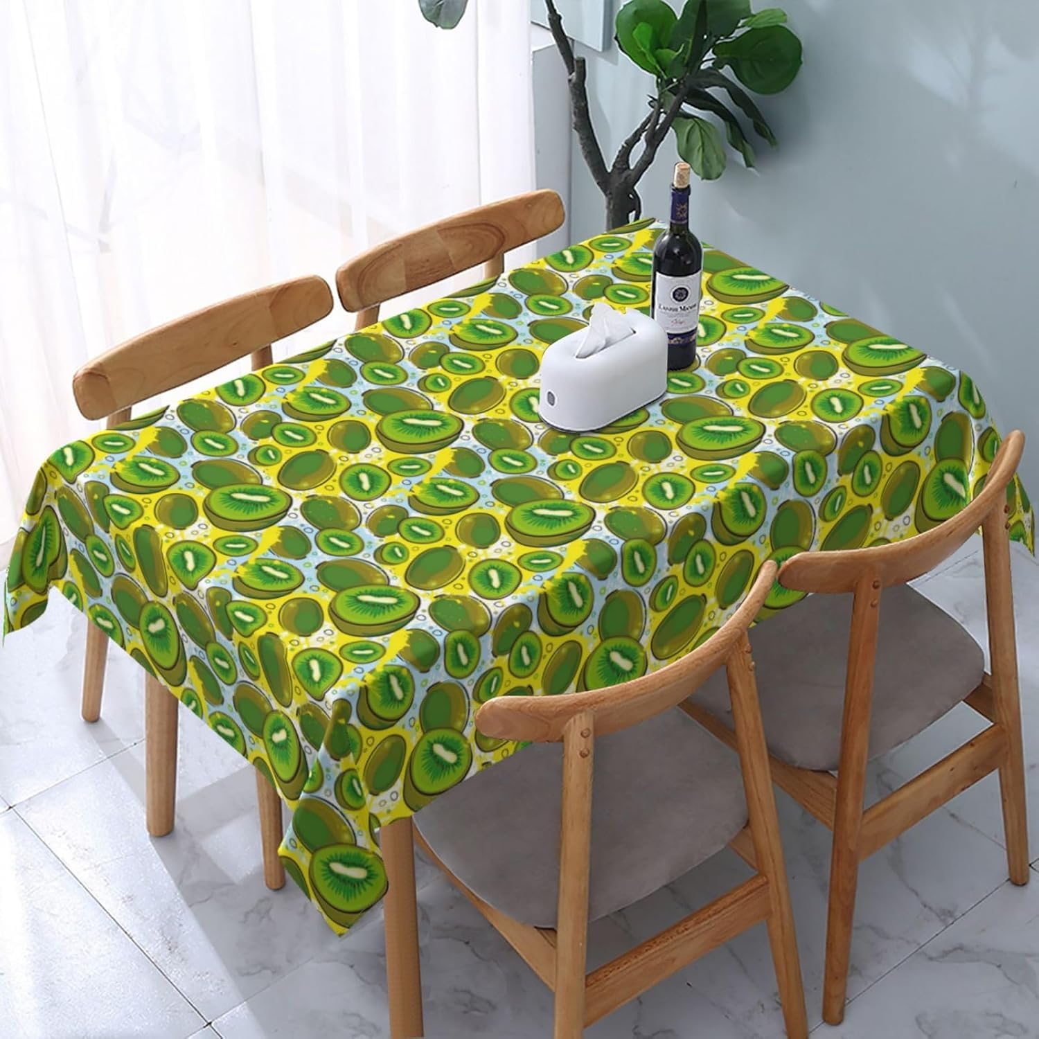 Kwadratowy obrus 160 x 160 cm kiwi i zielony obrus z poliestru odporny na plamy ochraniacz stołu na 4-6 miejsc, idealny do kuchni i na imprezy 5938v