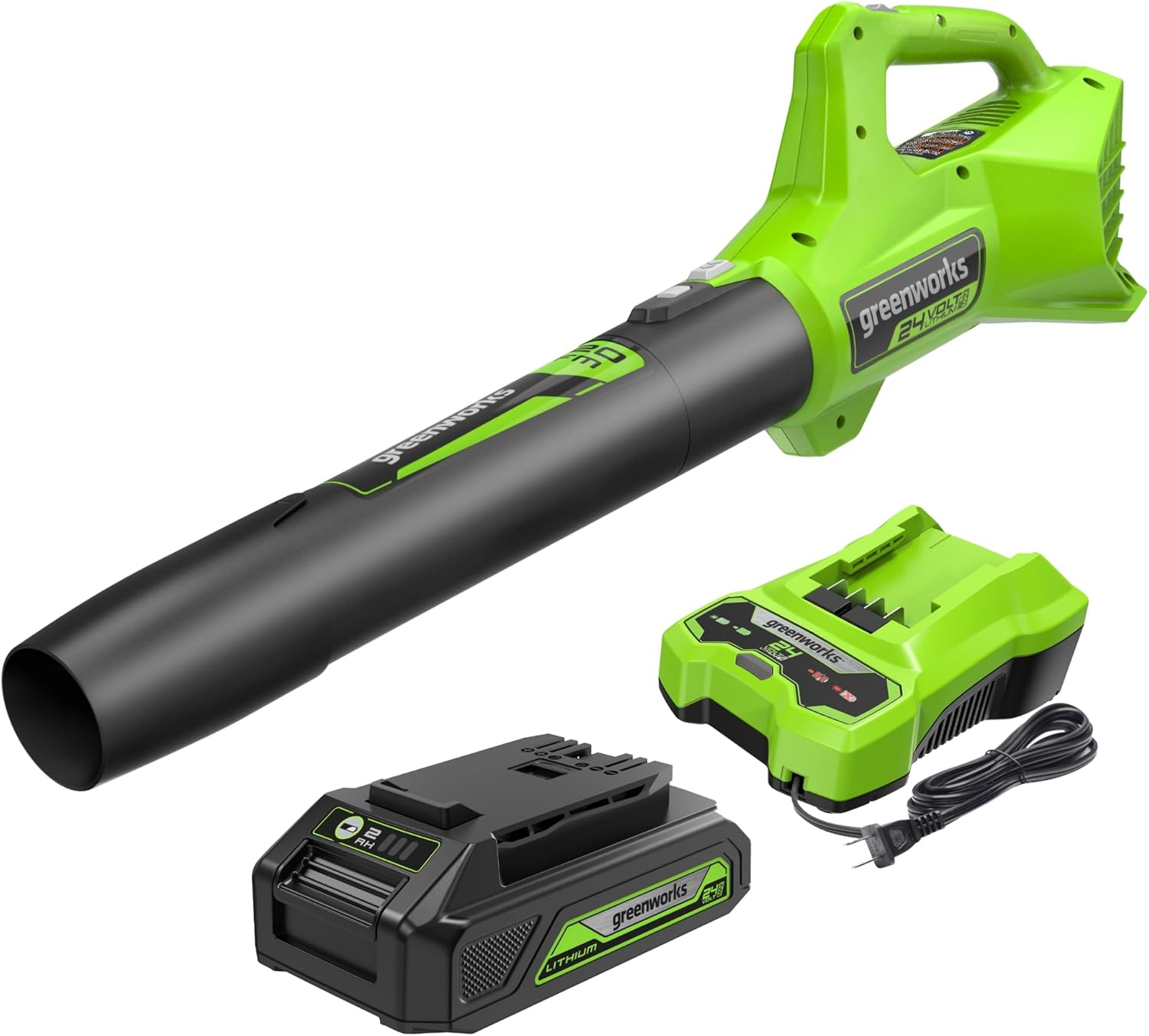 Greenworks 24V (90 MPH / 320 CFM / 200+ Compatible Tools) Cordless Axial Leaf Blower, 2.0Ah Battery and Charger Included Blower (2.0Ah)