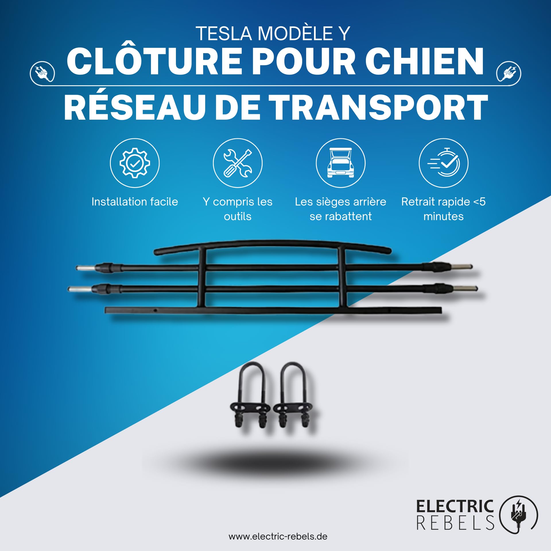 Grille de Transport pour Tesla Model Y Barres Réglables Fixation Appuie-tête Protection Séparation