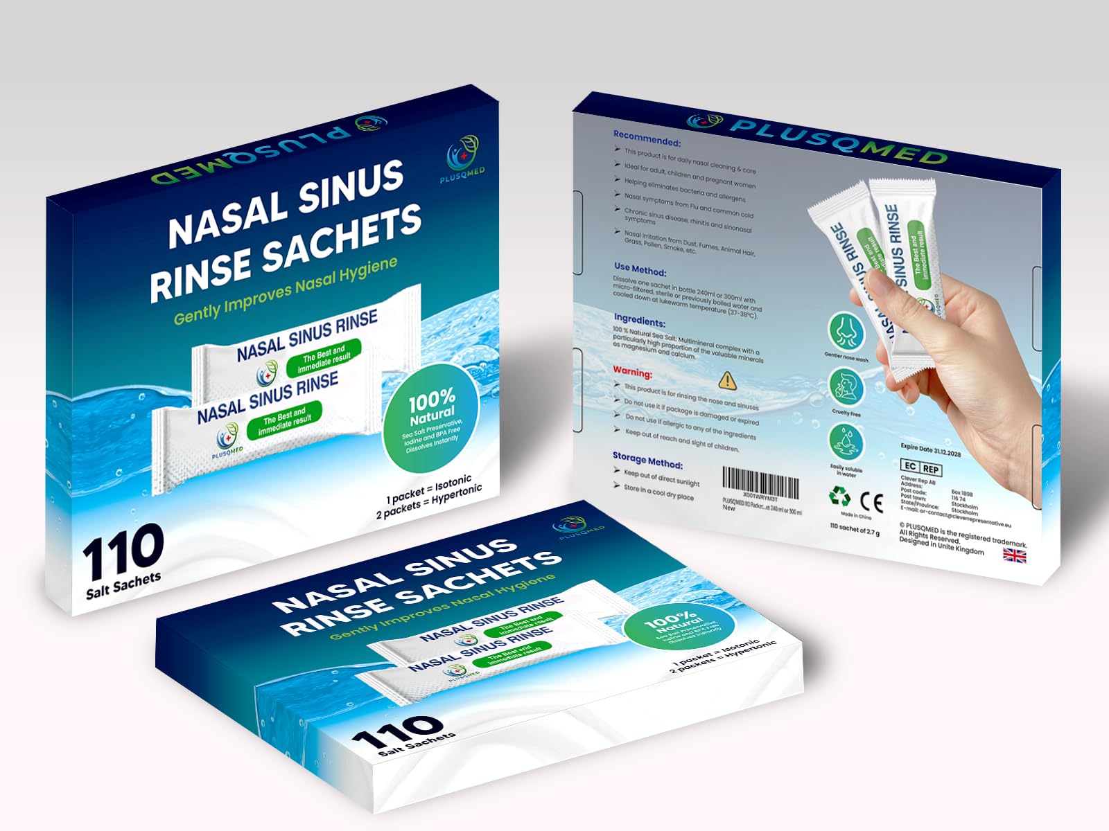 110 sachets de rinçage des sinus, pot Neti, sachets de rinçage nasal, sel de rinçage nasal, sachet compressible, sel de rinçage nasal, compatible avec un sachet de 240 ml ou 300 ml, 100% naturel