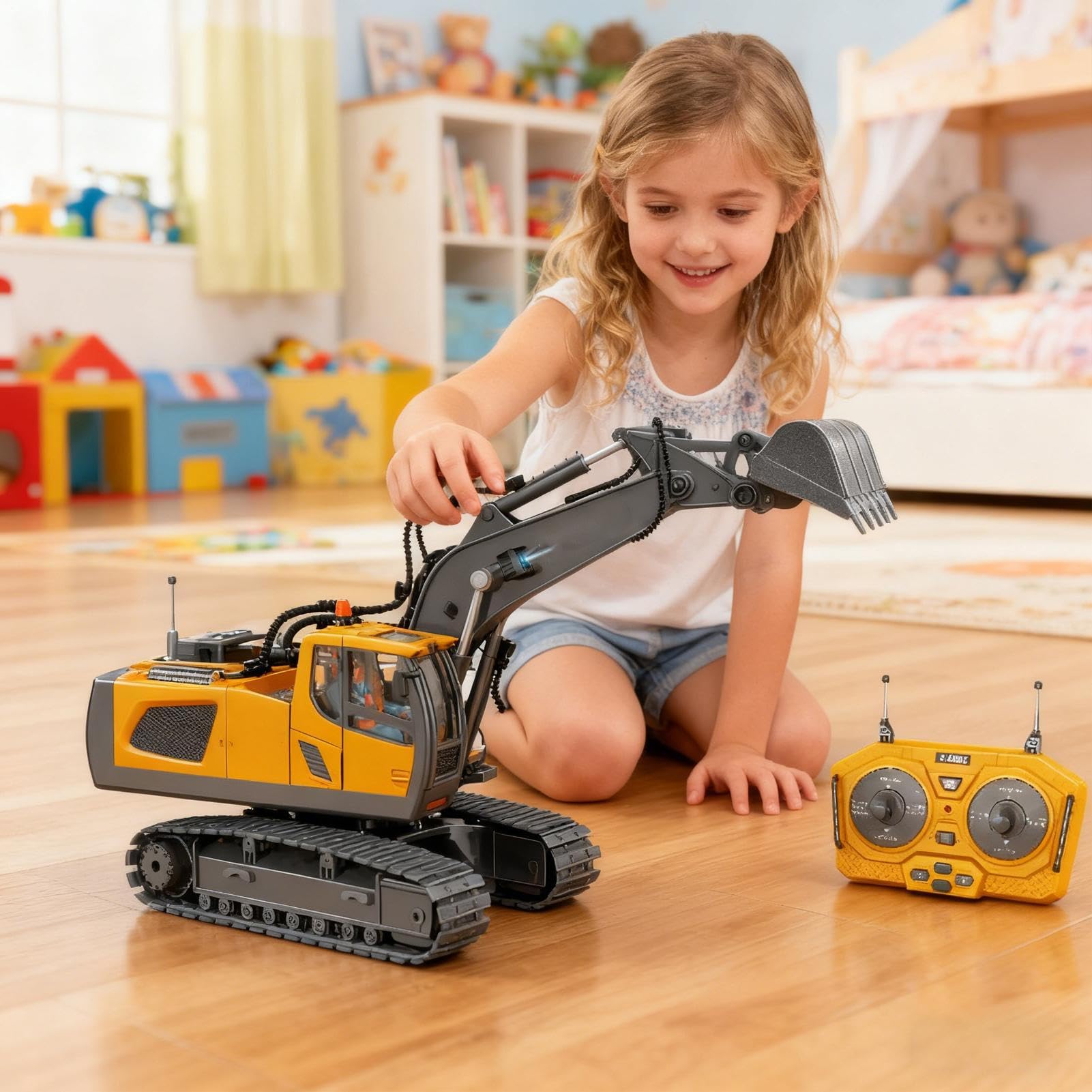 Générique Pelleteuse RC – Mini Tracteur Télécommandé | Jouet Véhicule de Construction avec Lumières & Sons, Rechargeable USB, Amusement Intérieur & Extérieur, Cadeau d’Anniversaire pour Garçons
