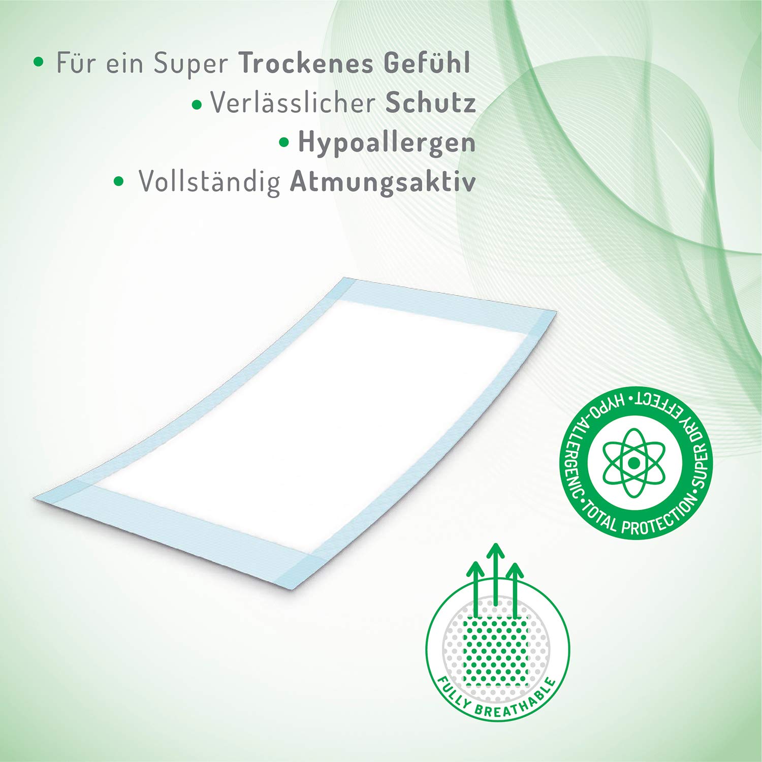 Absorbeo EXTRA Bettschutzunterlagen 30 Stück, Super Dry Effekt, Komplettschutz, Hypoallergen, Vollständig Atmungsaktiv, Größe 60 X 90 cm