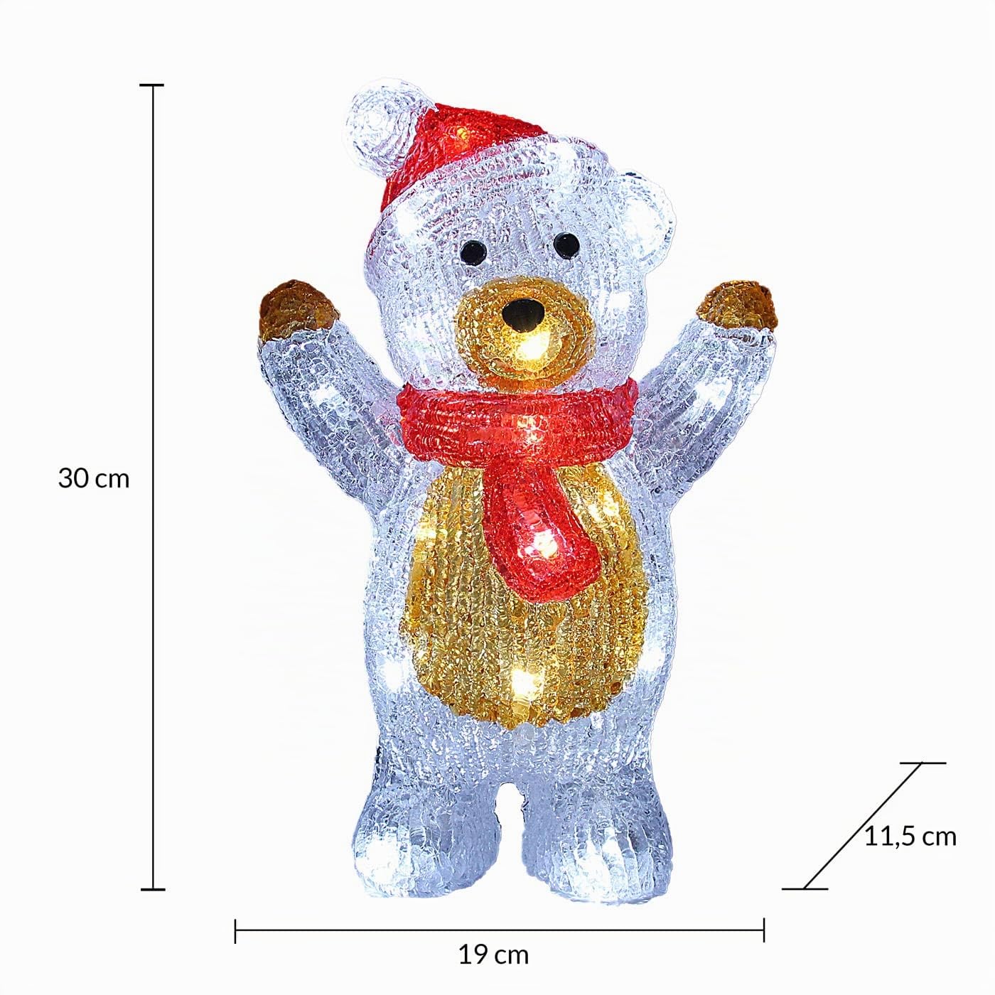 Deuba Figura Acrilica a LED Orsetto Polare Teddy Interno Esterno 30x19x11,5 cm Decorazione di Natale Addobbo Feste Natalizie