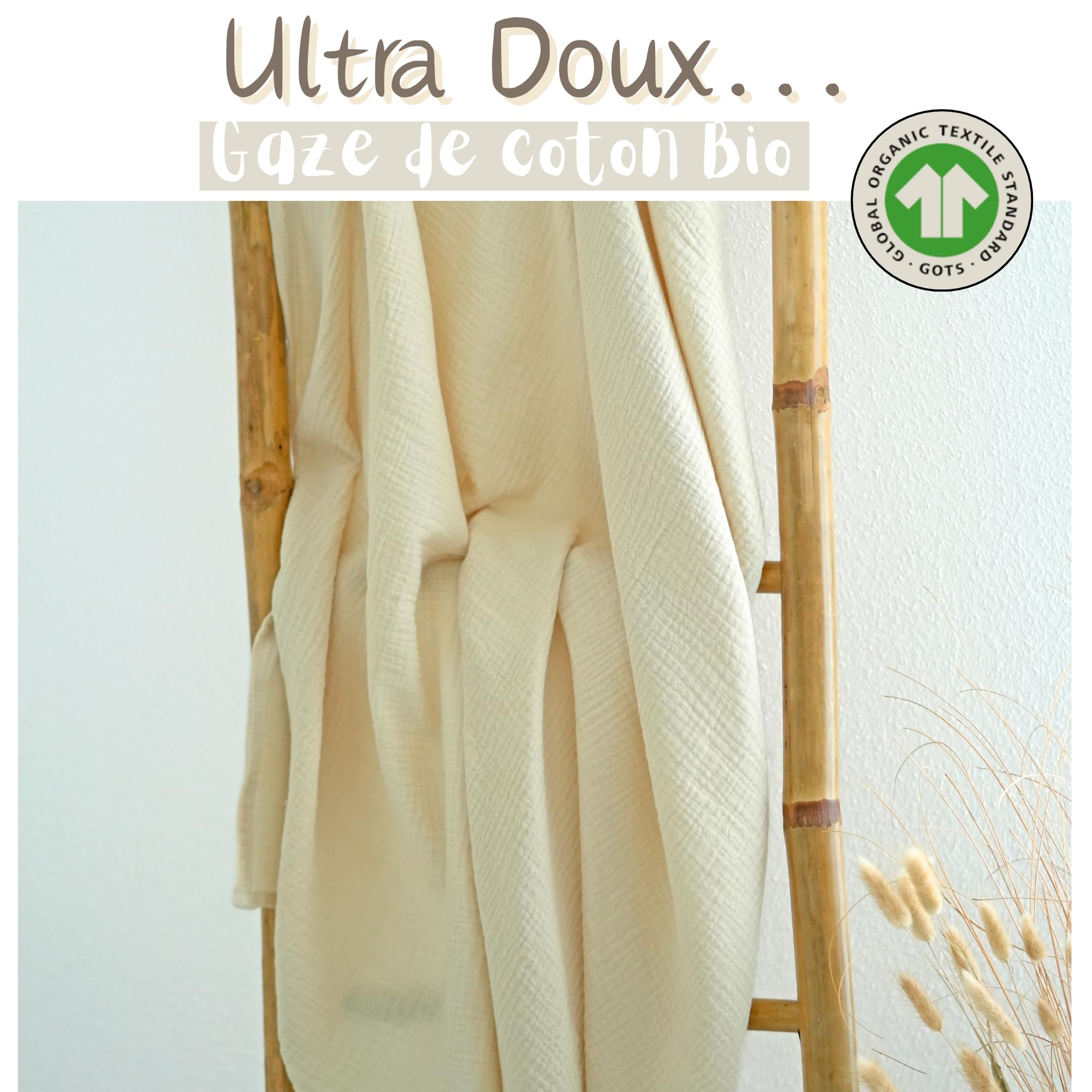Lot de 2 Langes Bébé 120x120 cm – 100% Gaze de Coton Bio Ultra Douce – Couvertures d’Emmaillotage – Idée Cadeau de Naissance Mixte.