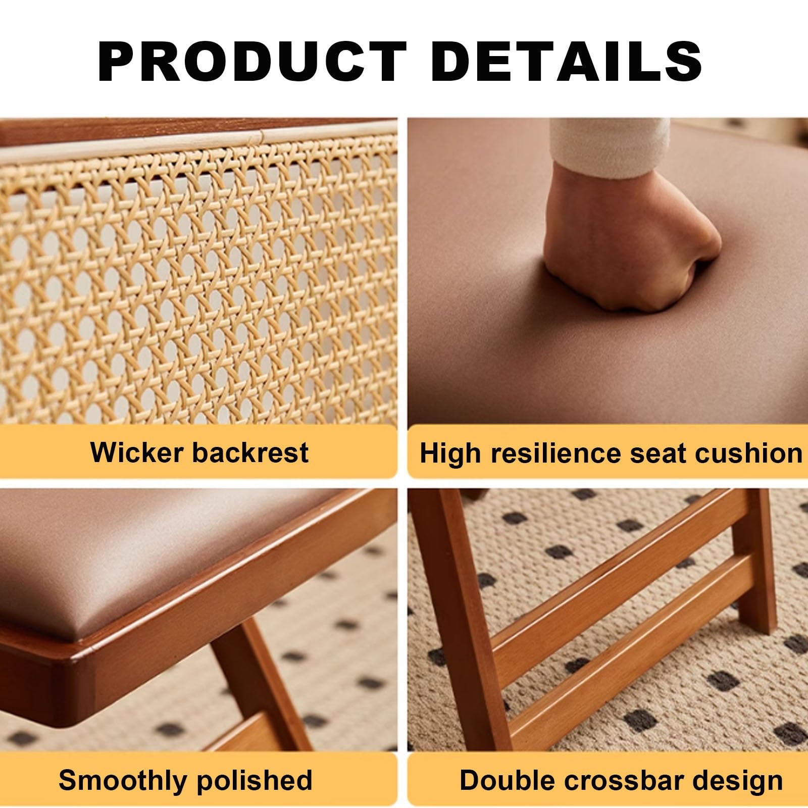 Silla plegable portátil con respaldo transpirable y diseño de mimbre para ahorrar espacio