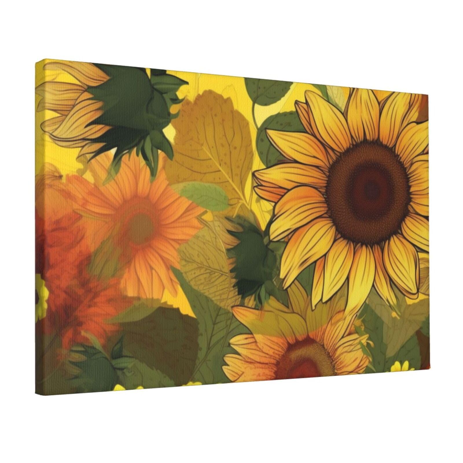 YKLJG Yellow Sunflowers Printed Wall Art Canvas Prints 45x30 CM Wooden Framed Picture Painting Artwork for Bedroom Kitchen Home Office Decor