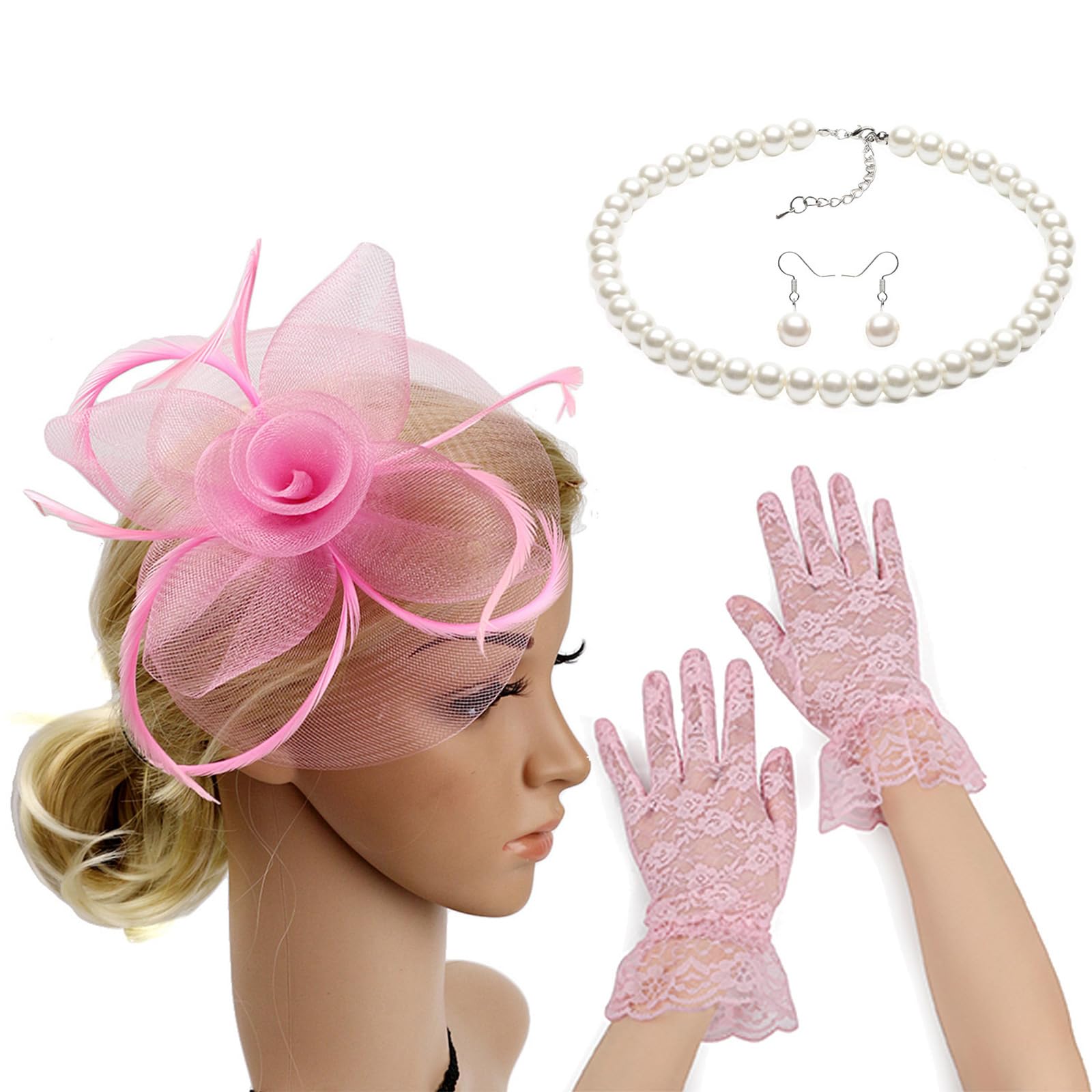 MICFENY Fascinators for Women Teas Party Fascinator Hat for Women Veil Teas Party Hats and Gloves Set For Festival Occasion