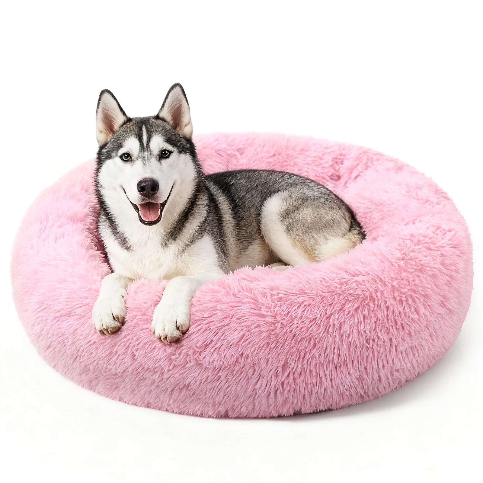 MDDK DY 70cm Plush Soft Donut Bed Medium Dogs & Cats - Non-Slip Machine Washable Design, Calming Indoor Pet Bed, Pink