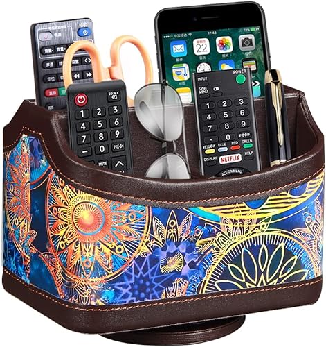 Miniatura 1 de PUSU Soporte de control remoto giratorio de 360, soporte remoto de TV de piel sintética para mesa, organizador de suministros de arte brillante y