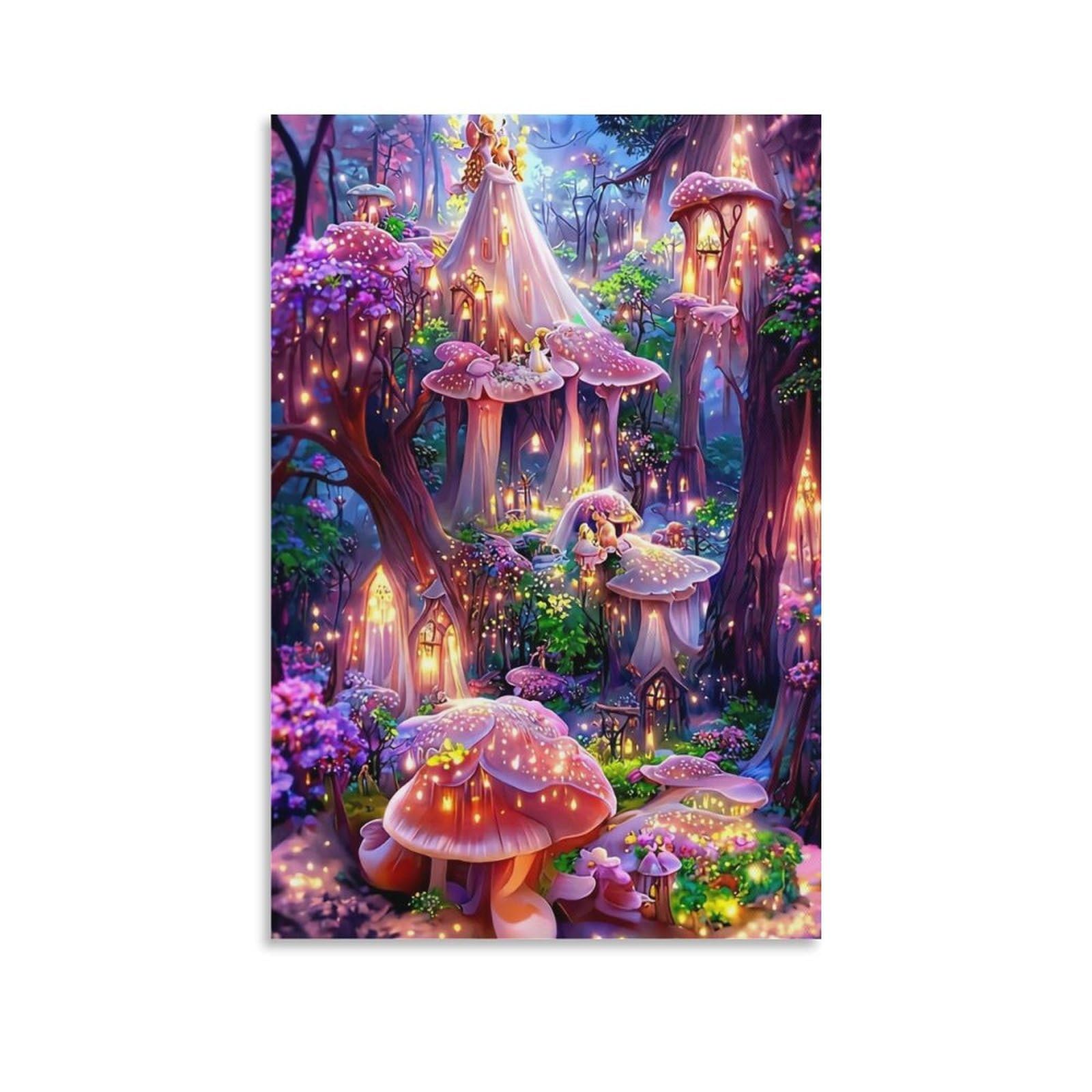 DHBANEIOK Fairy Mushroom Village Wall Decor Poster Giclee Canvas Prints Modern Canvas Wall Art Picture Wall Hanging for Office Gym Living Room Decor 20x30inch(50x75cm)