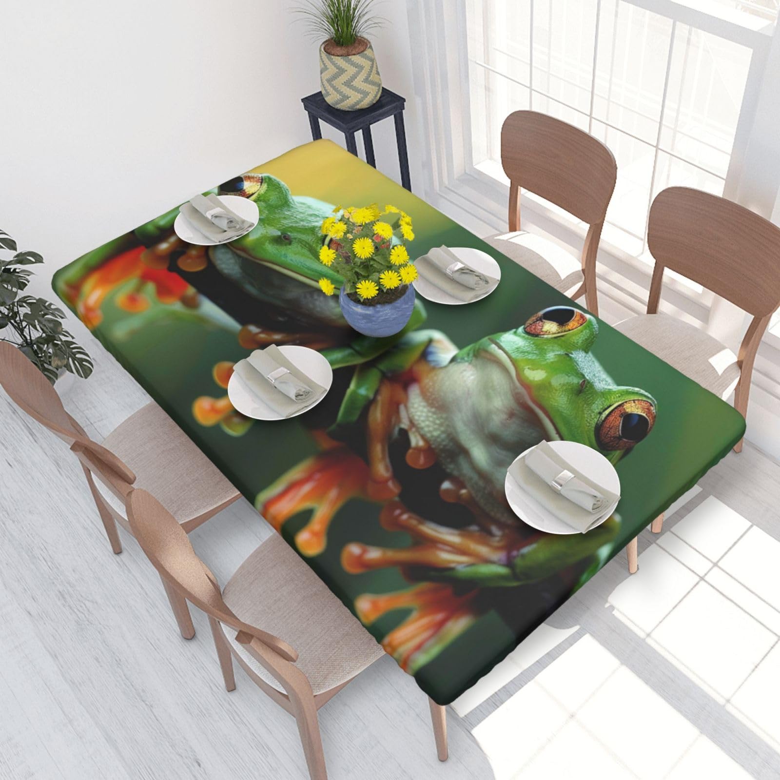WPKJU Funny Frogs Printed Tablecloths 4ft Rectangular Table Covers Washable Polyester Decorative Table Cloth for Dining Table Picnic Wedding