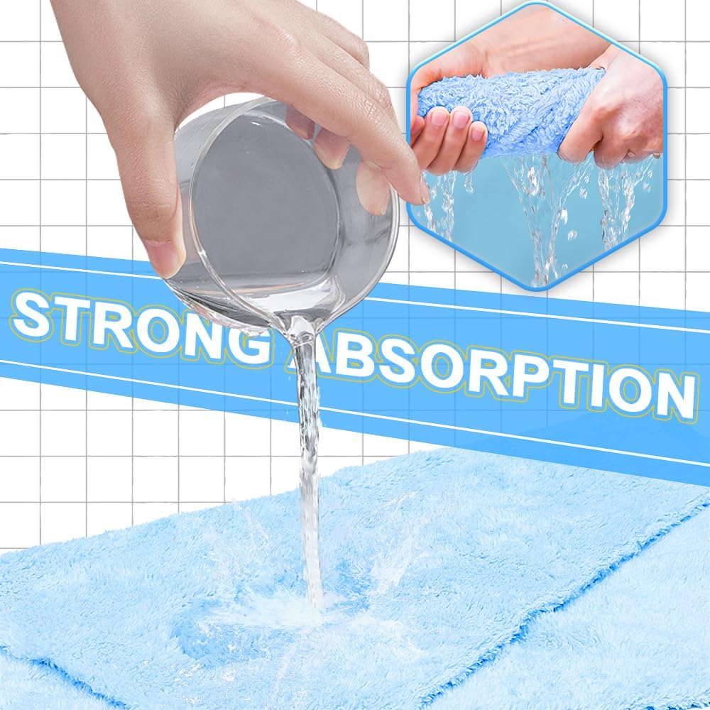 Car Wash Drying Towels, 450gsm Ultra-Thick Absorbent Lint-Free Extra Soft Microfiber Rags for Car Detailing, Interior & Exterior Cleaning Cloths, 16in x 16in - Coral Fleece, Blue, 12 Packs