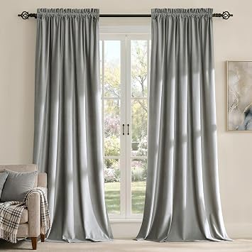 Silver Grey Velvet Curtains 63 inches for Living Room Luxury Room Darkening Light Gray Curtain Elegant Bedroom Thermal Insulated Modern Heavy Soft Soundproof Rod Pocket Window Drapes Set of 2 Panels