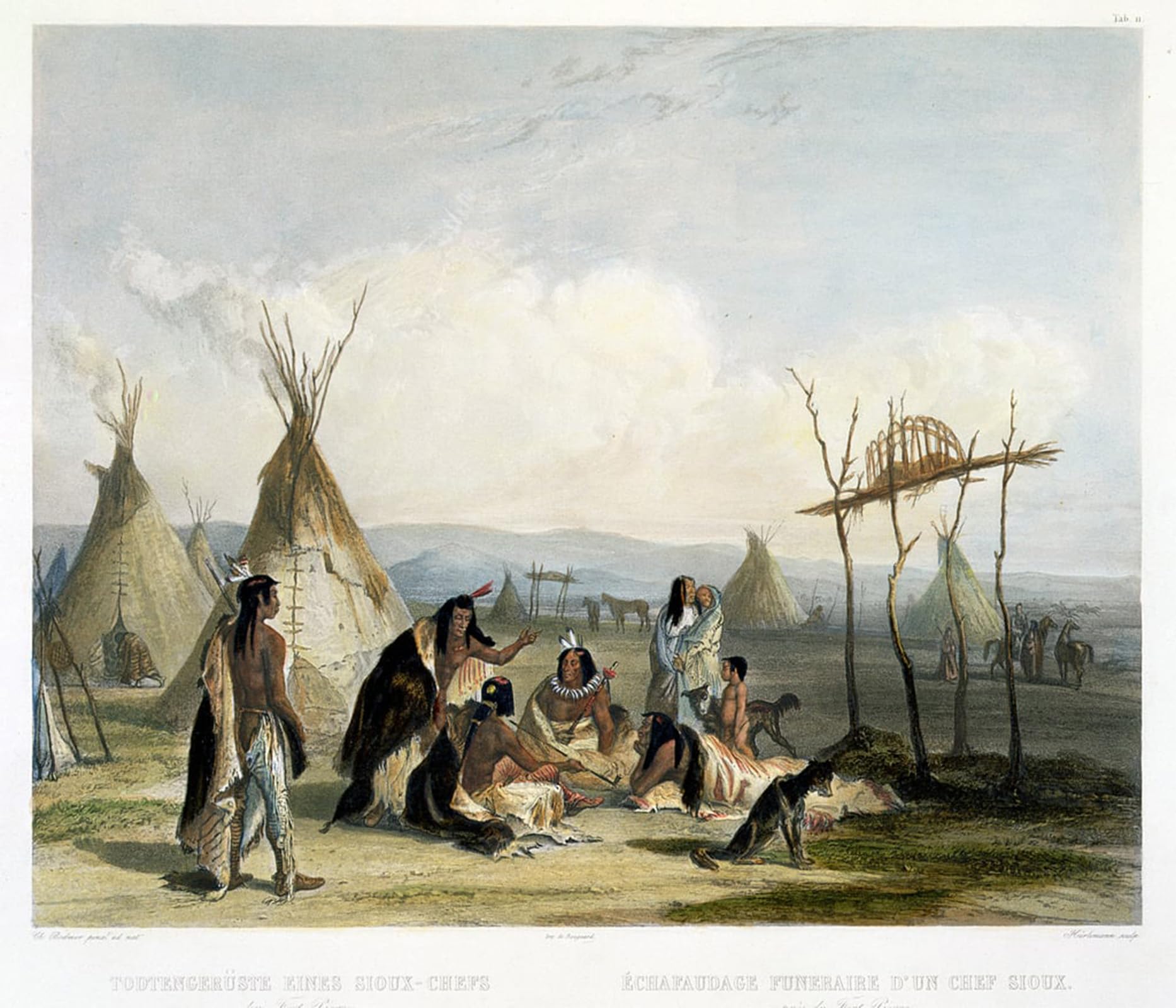 ARTXLXXBN Famous Prints Artwork Pictures Poster Painting Art Funeral Scaffold of a Sioux Chief Near Fort Pierre by Karl Bodmer Artwork Landscape Pictures for Home Decor 60x90cm