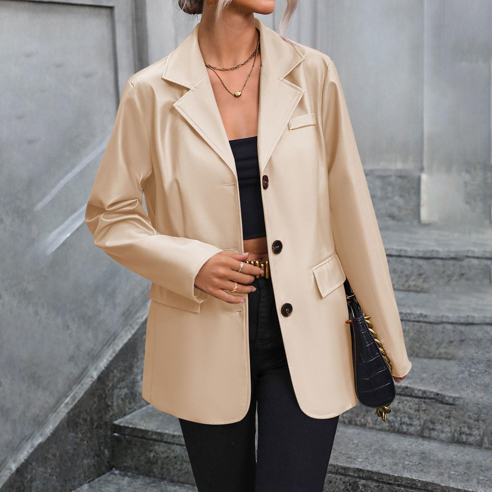 Giacca di Pelle Donna Giubbino Giubbotto Slim Giacche Lunga Corto Giubbotti Casuale Giacchetto Sottile Retro in Giubbini Oversize Giacchetta Moda Similpelle