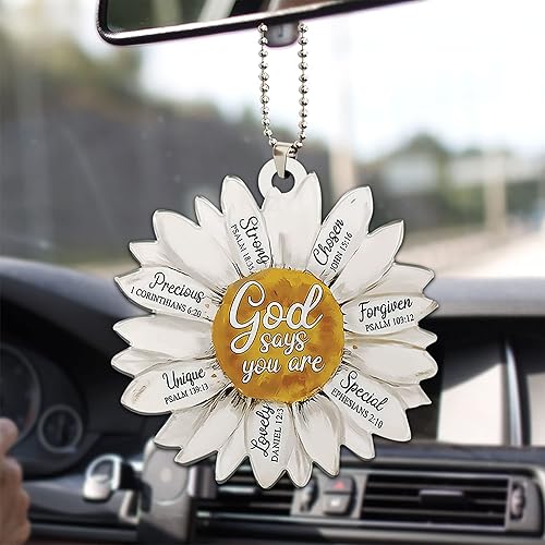 Talataca Margarita blanca cristiana Jesús Dios dice que eres fuerte elegido 2D espejo retrovisor plano coche accesorios de árbol de Navidad