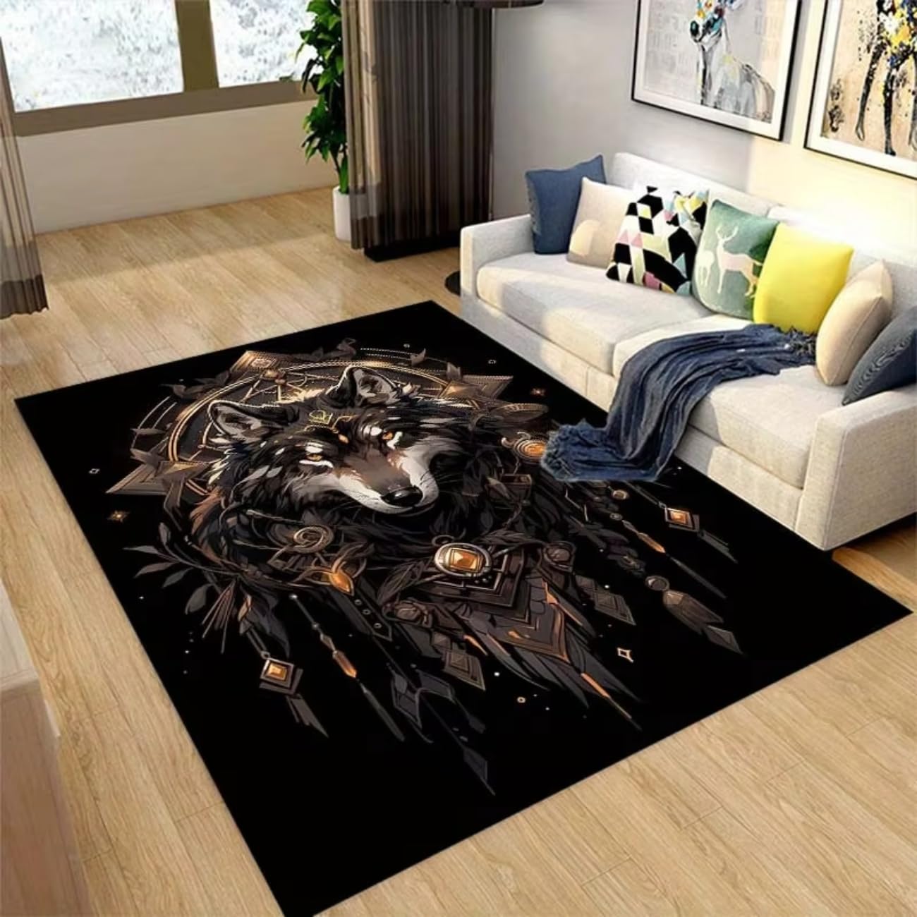 Tapis animaux 3D moderne en flanelle haut de gamme au design bleu gris raffiné