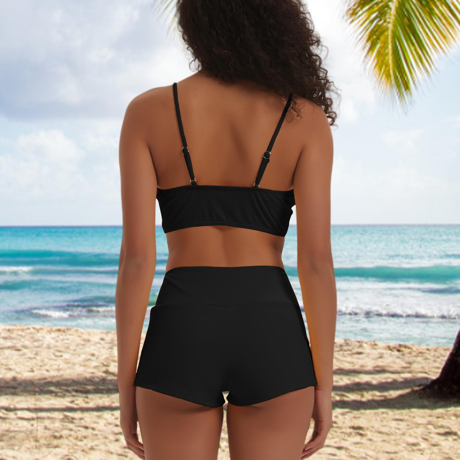 Meioro Traje de baño Sólido Conjuntos de Bikinis para Mujer Bikini Sets Corto con Lazo en la Parte Delantera Ropa de Playa de Dos Piezas Trajes de Baño Atléticos