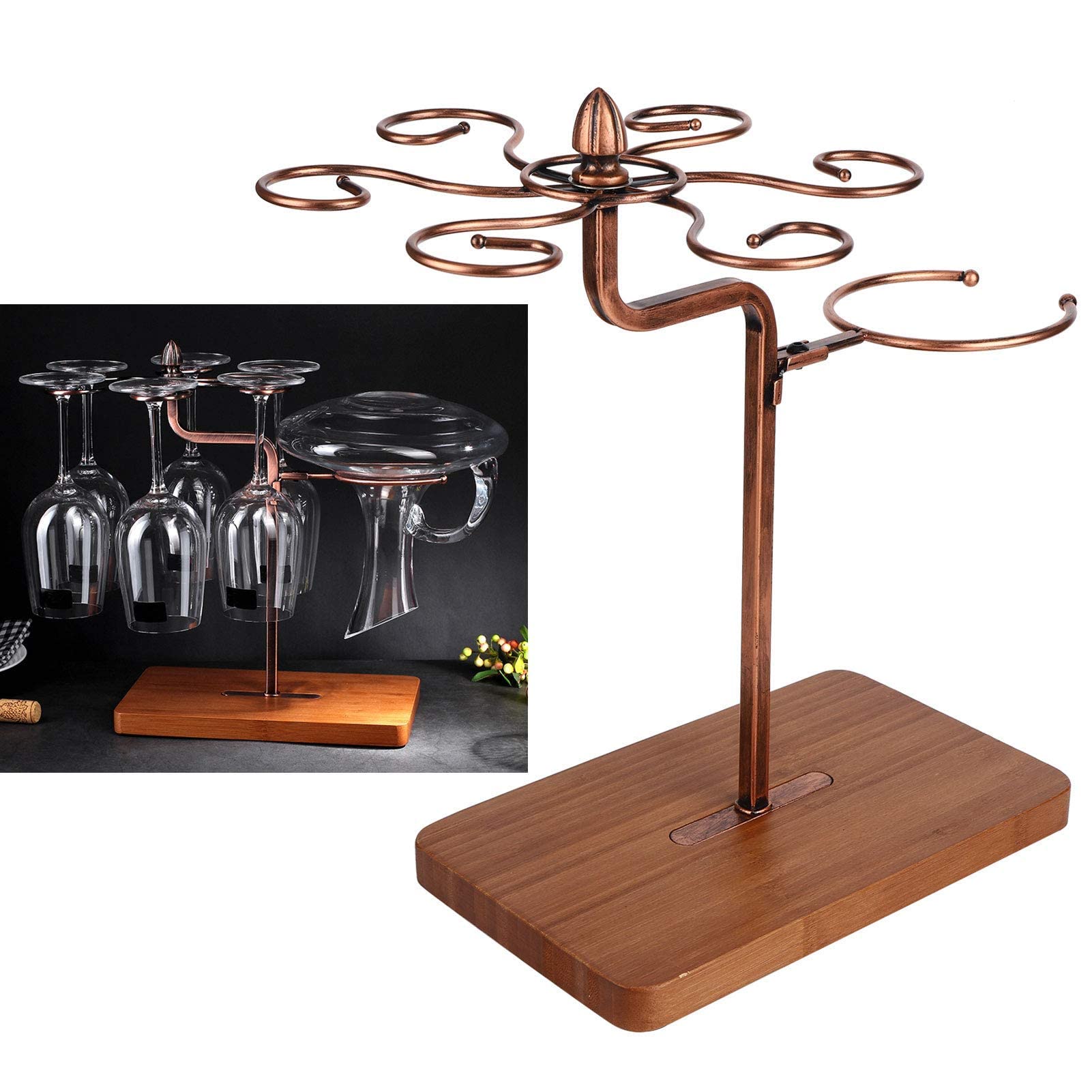 Portabicchiere da vino, stendino per vino decanter stendino con 6 ganci Bar Decorazione da tavolo Portaoggetti per bevande Stand No Foratura(Bronzo)