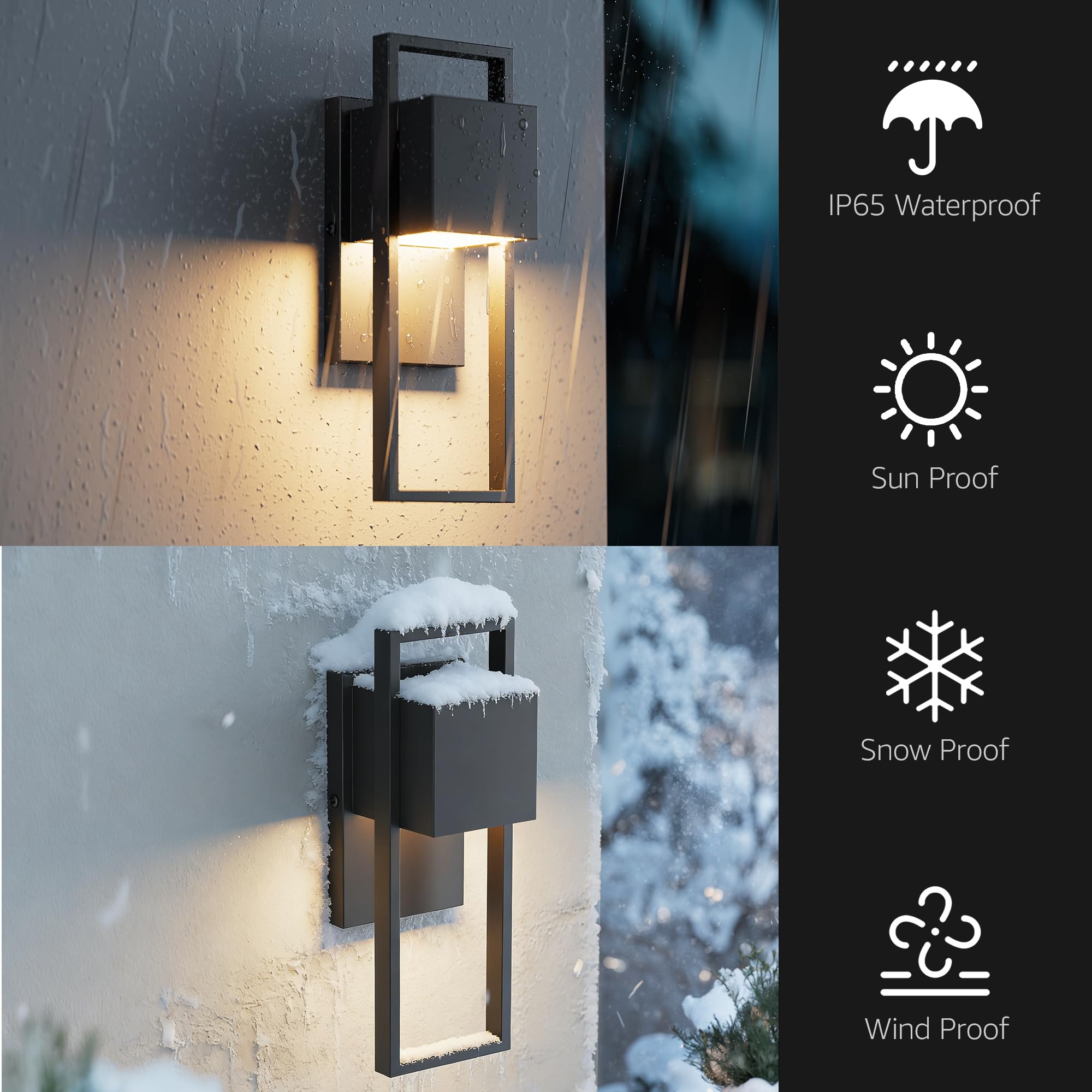 Aipsun LED Außenwandleuchte 16W,2 Stück Außenlampe Außenleuchte 3000K Warmweiß IP65 Wasserdicht | Edelstahl-Wandleuchte für Innen/Außen, Balkon, Garten, Garage & Korridor | Schwarz
