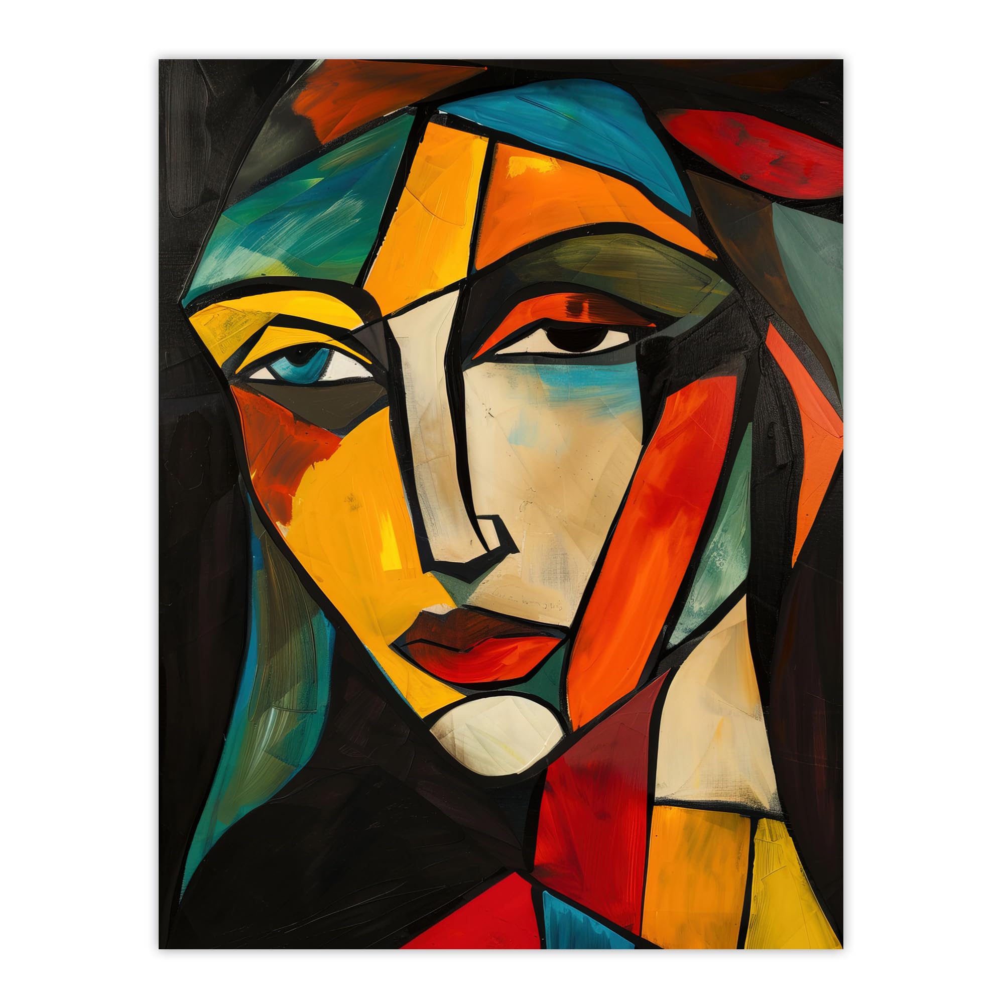 Artery8 Woman Portrait Stained Glass Cubism Colourful Living Room Large Wall Art Poster Print Thick Paper 18X24 Inch