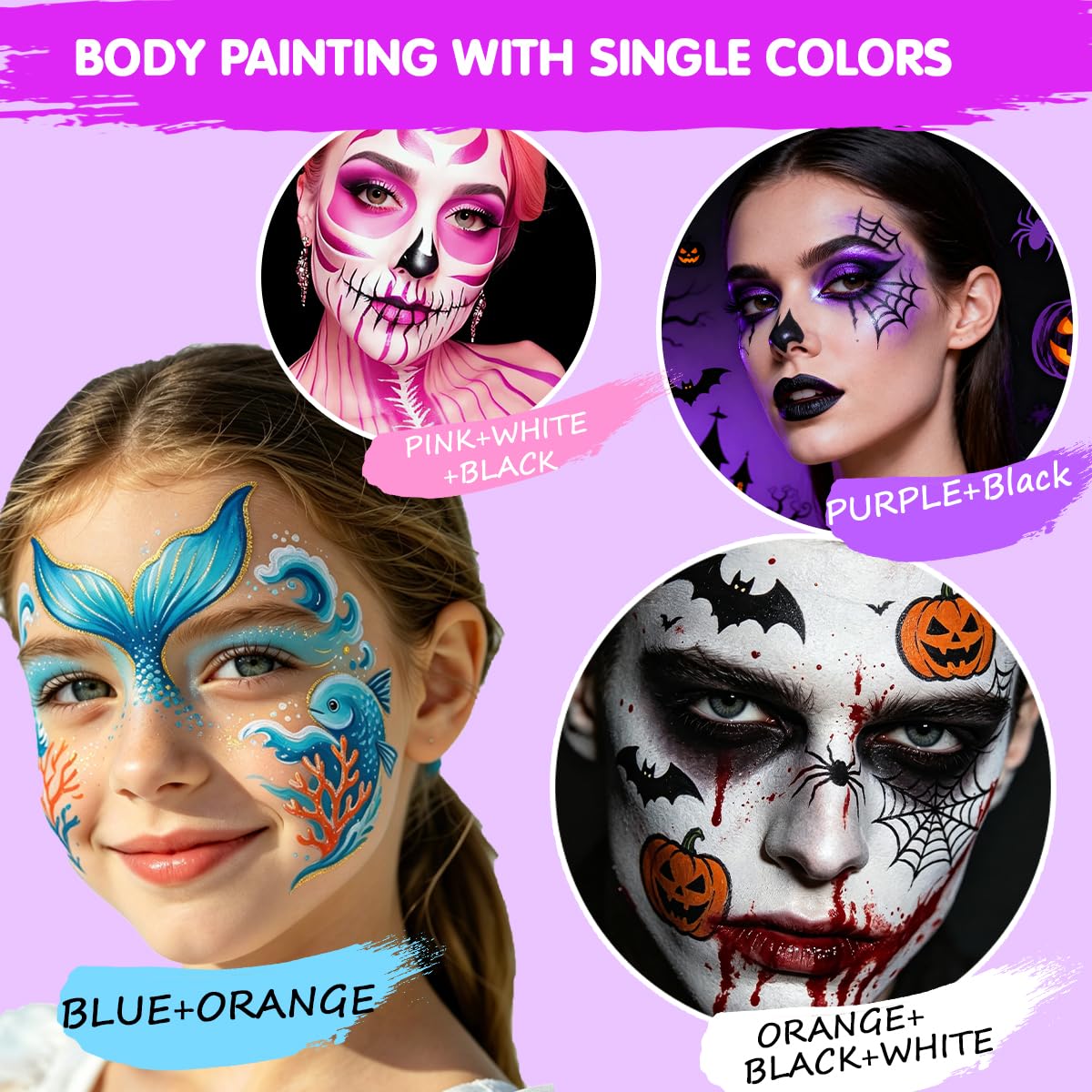 Bowitzki Set di 12 colori per il viso, impermeabili e a prova di sbavature, crema a prova di sudore, per Halloween, carnevale, feste cosplay