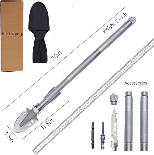 Miniatura 4 de Pala de supervivencia 2 en 1 con pico, multiherramienta plegable ajustable de 3 secciones, equipo táctico resistente para camping, senderismo,