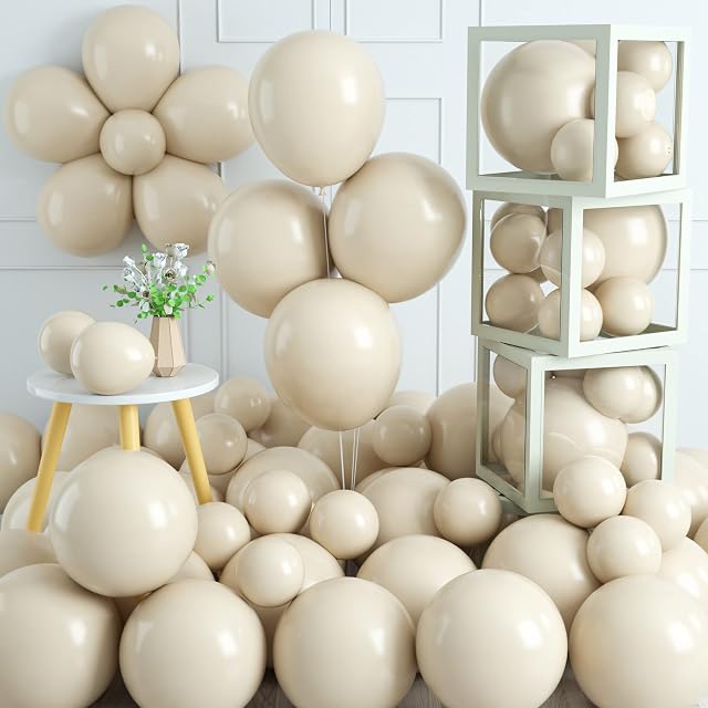 Sand White Balloons, 70Pcs White Sand Balloons 12 Inch 5 Inch, Retro Cream White Latex Balloons, Matte Beige Sand White Helium Balloons for Birthday Baby Shower Wedding Anniversary Party Decorations