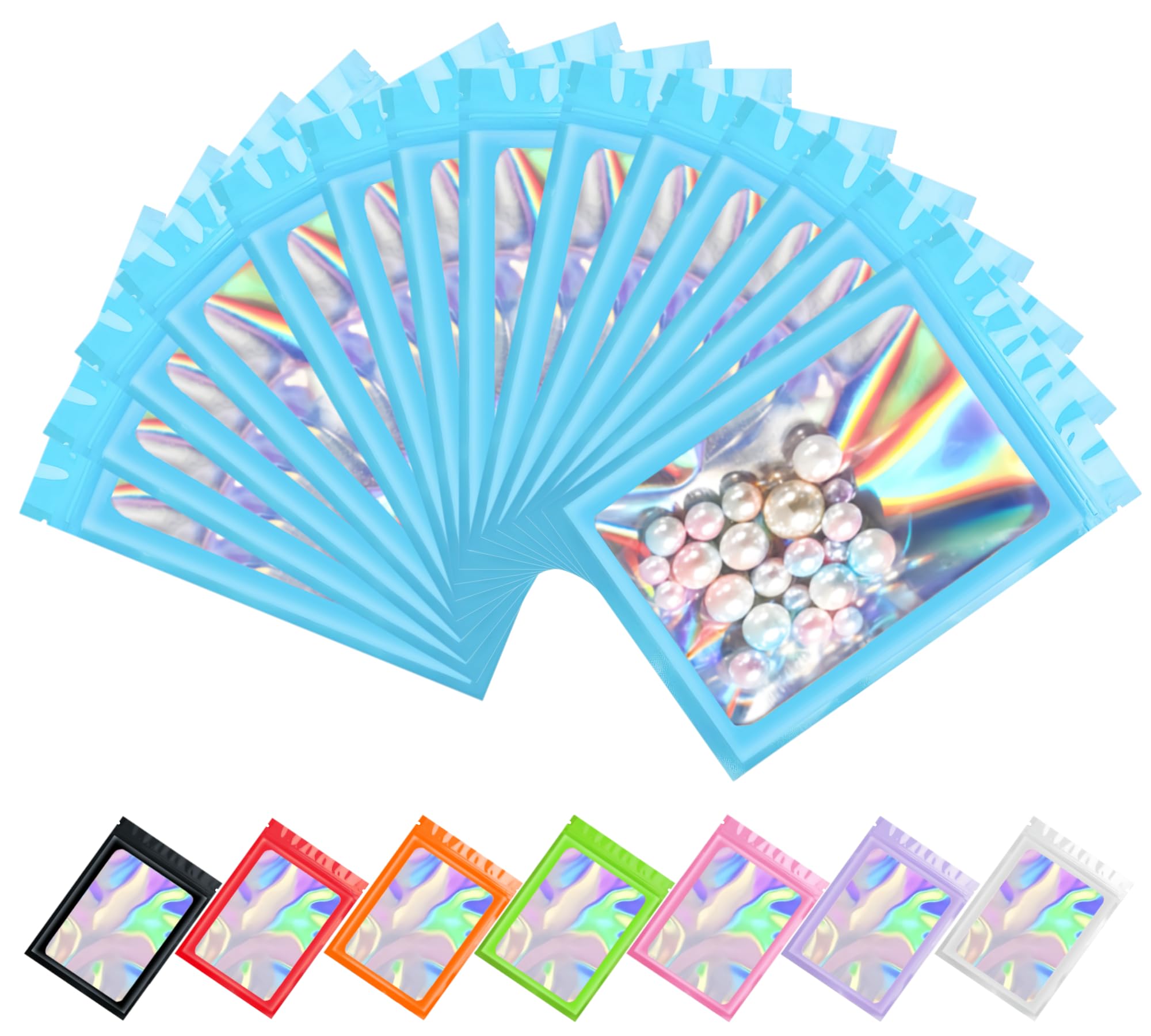 Plaphy 100pcs Resealable Holographic Bags, Mylar Bags (Blue, 7,5 x 12 cm) — image 1