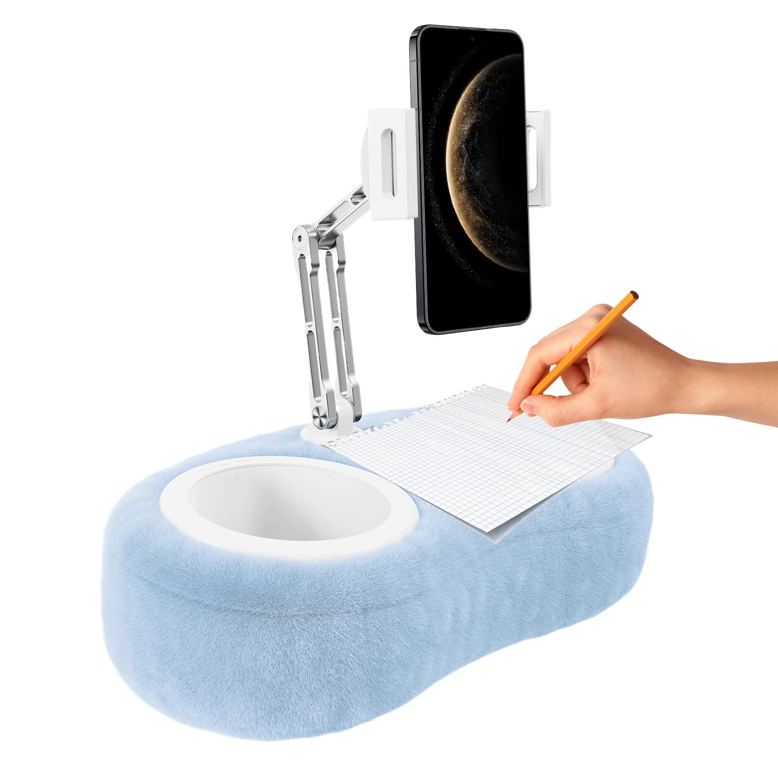 Supporto Tablet a Cuscino Supporto Telefono per Scrivania | Supporto Telescopico Per Cellulare e Leccio Girevole Per Tablet