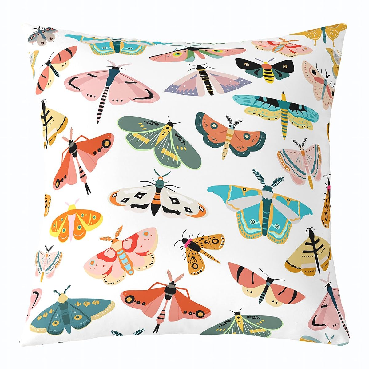 Colorful Moth Throw Pillow Covers,Boho Style Moth Pillows Cover for Kids Girls Woman Adult Bed Chair Sofa Decor,Entomology Flying Animal Cushion Cover