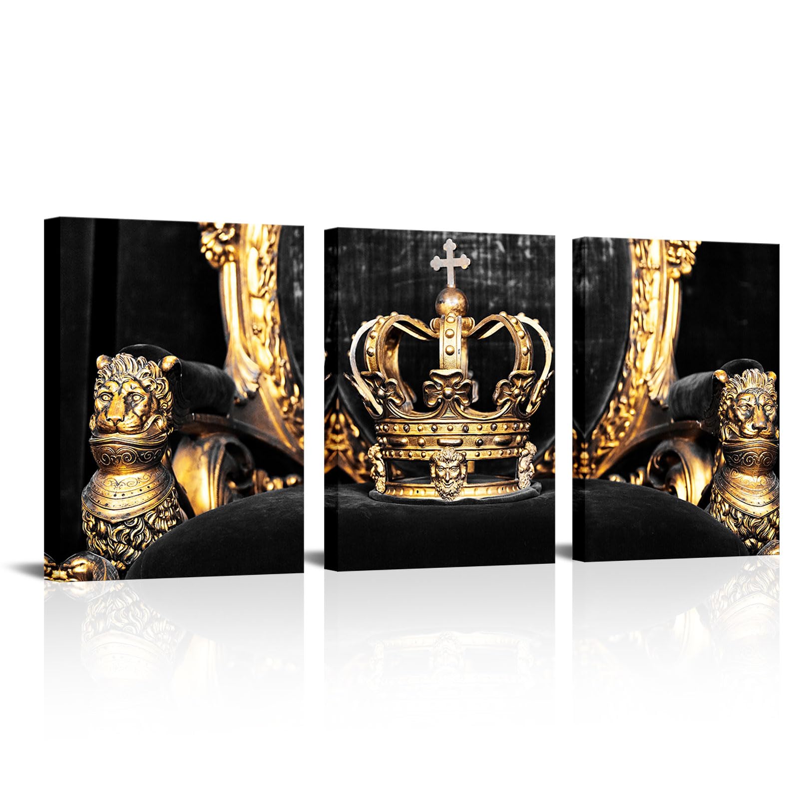 Saypeacher Crown Wall Art Set 3 Pieces Black and Gold Painting Prints Artwork for Living Room Bedroom