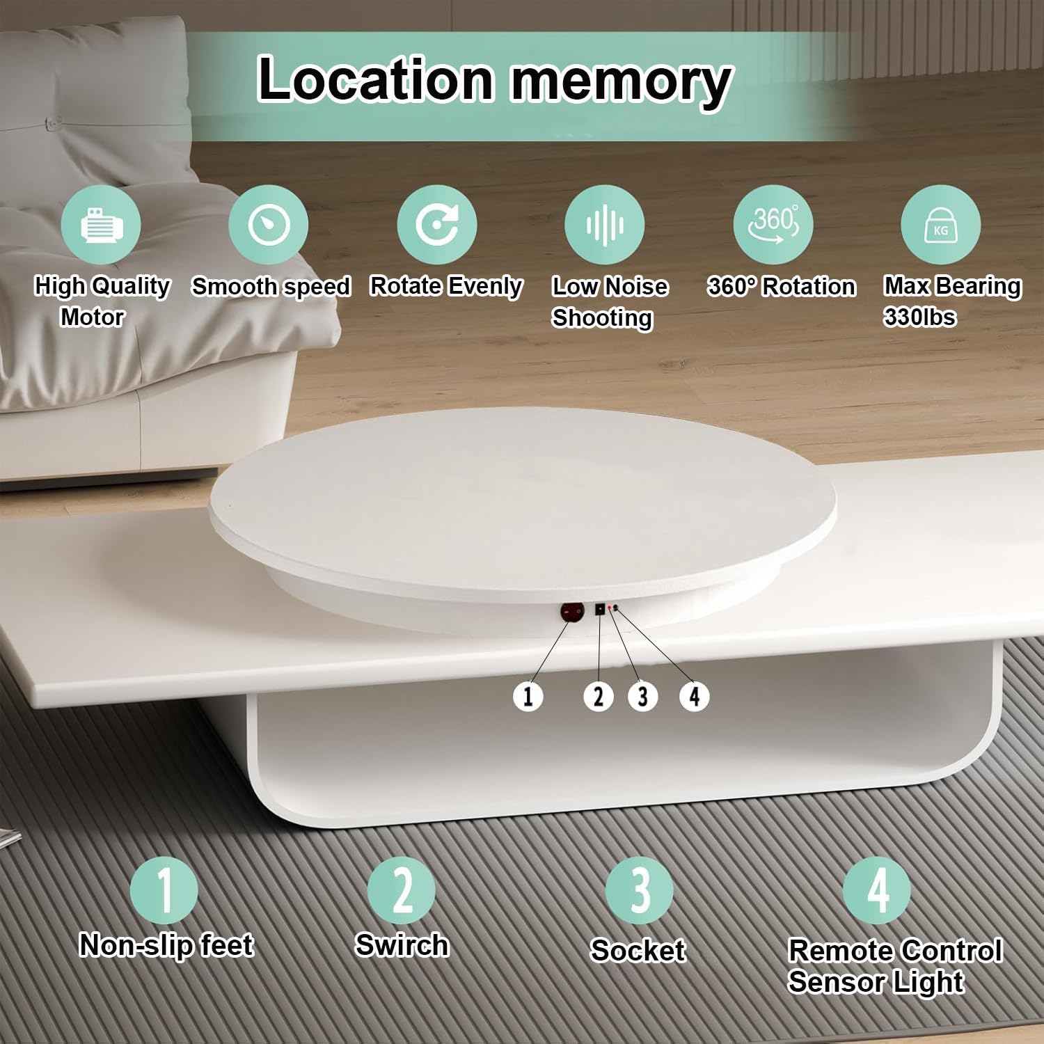 Obrotowy stół fotograficzny z obrotową platformą 360 stopni, 52CM-White