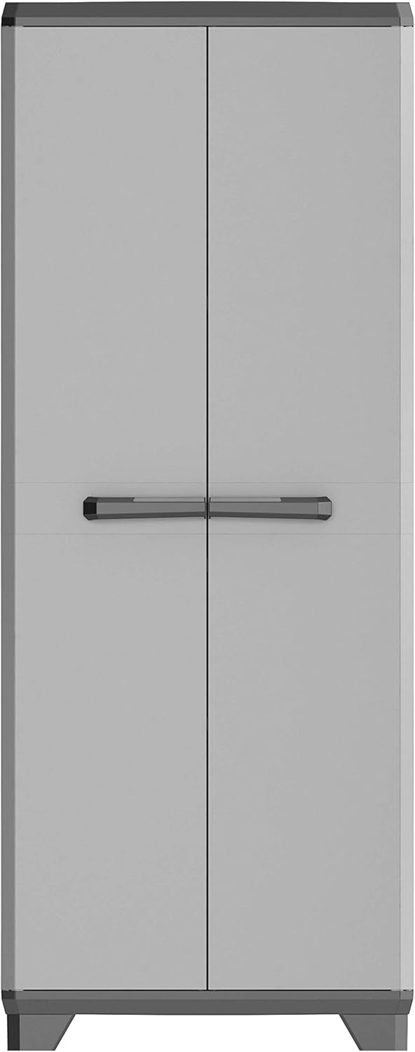 KETER Armario Alto Planet – Plástico Reciclado, Gris/Negro, gabinetes, 680 x 390 x 1730 mm, Polipropileno, Haute