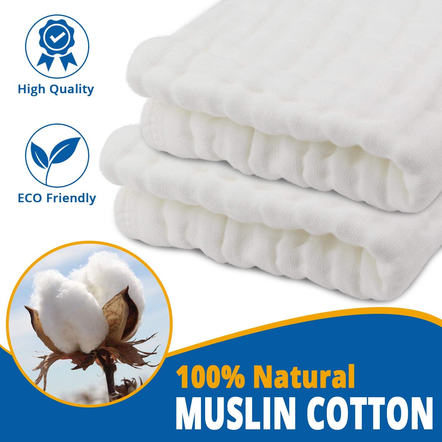Tela de muselina para bebé y niñas (paquete de 8) | algodón para recién nacidos esencial | diseño unisex blanco | súper suave y absorbente para eructos y escupir, artículo de ducha de bebé multi uso