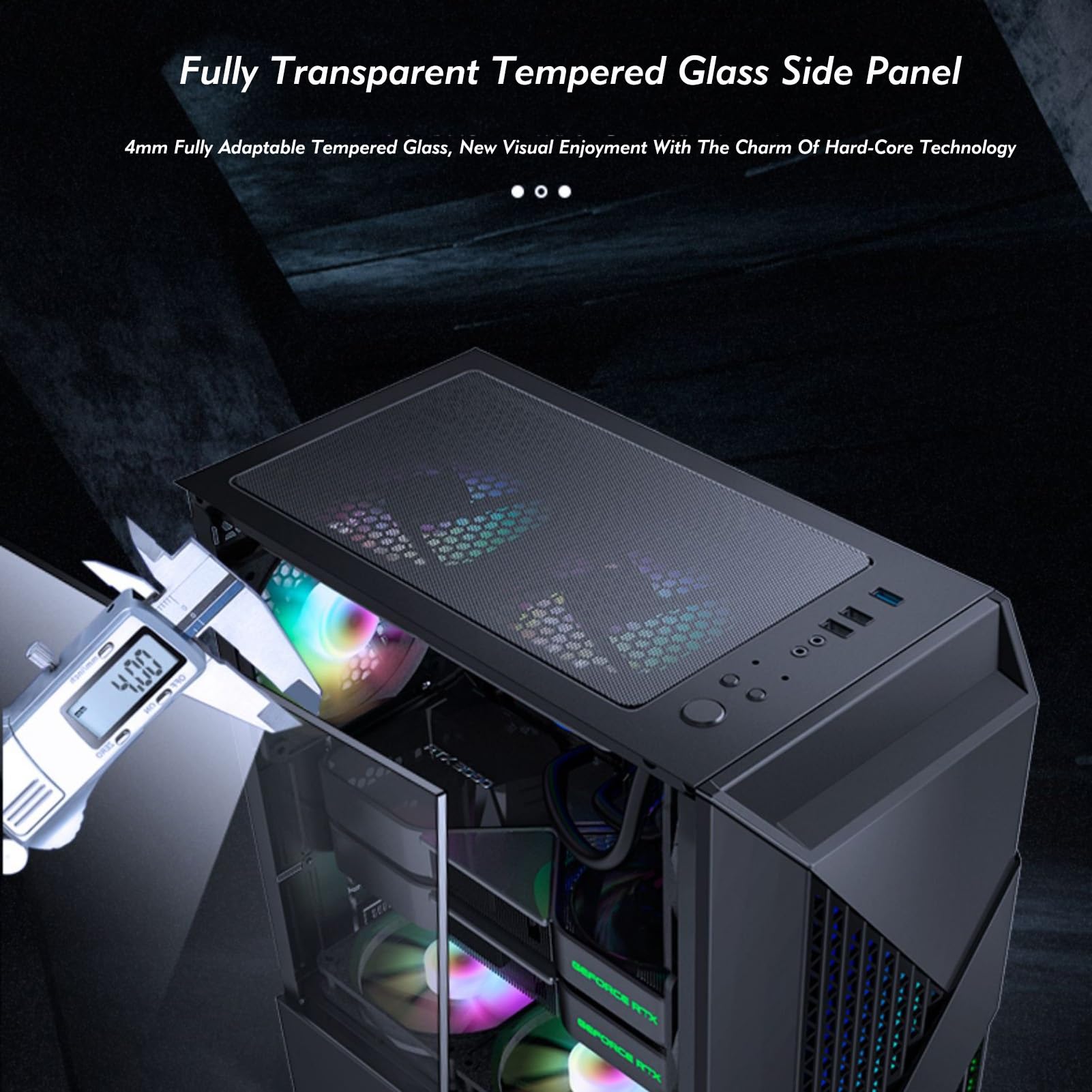Custodia da gioco for PC, custodia mid-tower ATX/M-ATX/ITX, preinstallata con 6 ventole, USB 3.0, pannello laterale in vetro temperato, supporta il raffreddamento ad acqua, facile gestione dei cavi (