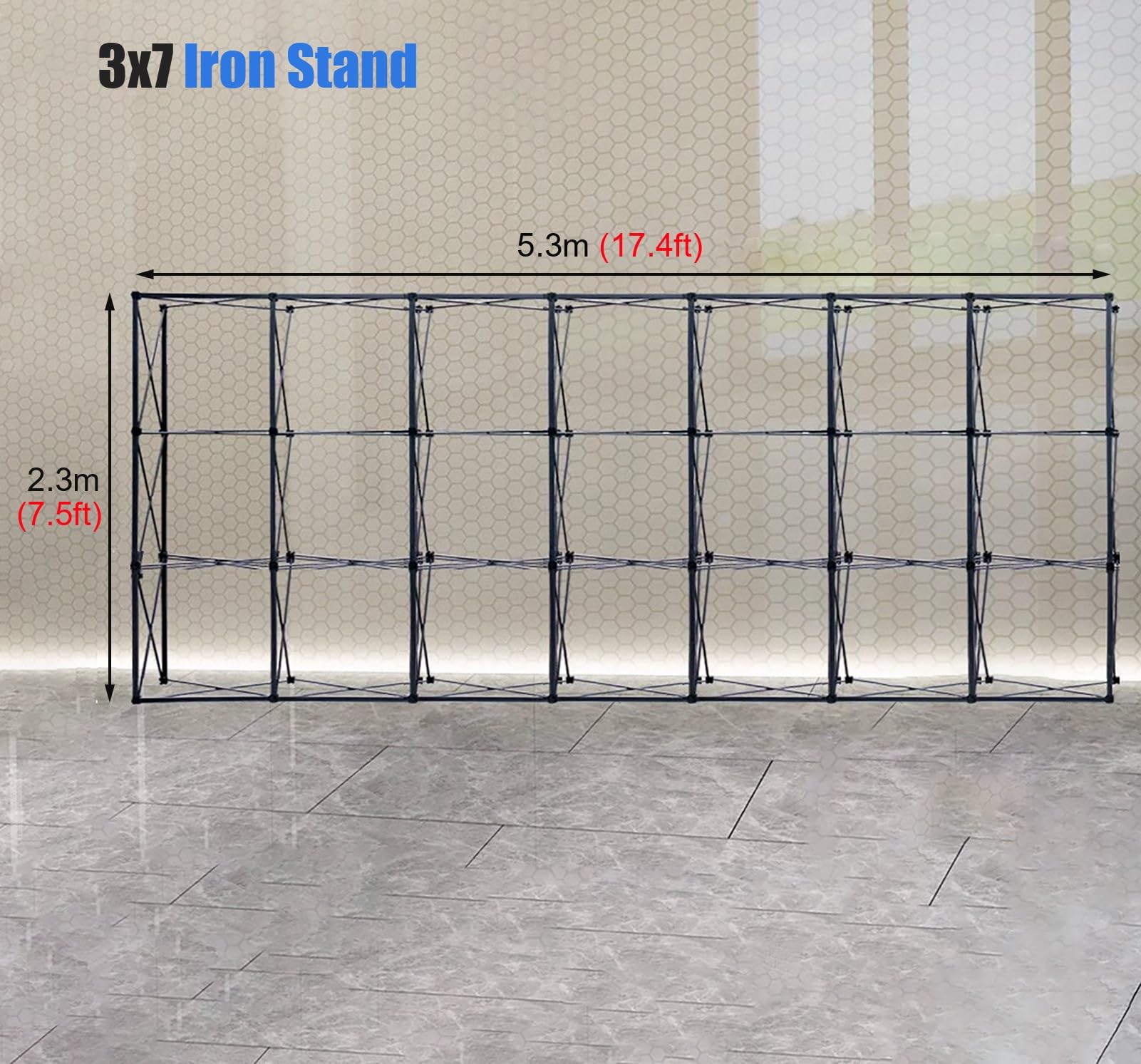 Présentoir en Tissu Tendu Stand Pop-up Pliable en Tissu Occultant de 2 X 3 M, Support D'exposition pour Toile de Fond D'affiche à Tension Droite, Présentoir de Marché / Magasin en Fer(2.3x5.3m (7.5x17