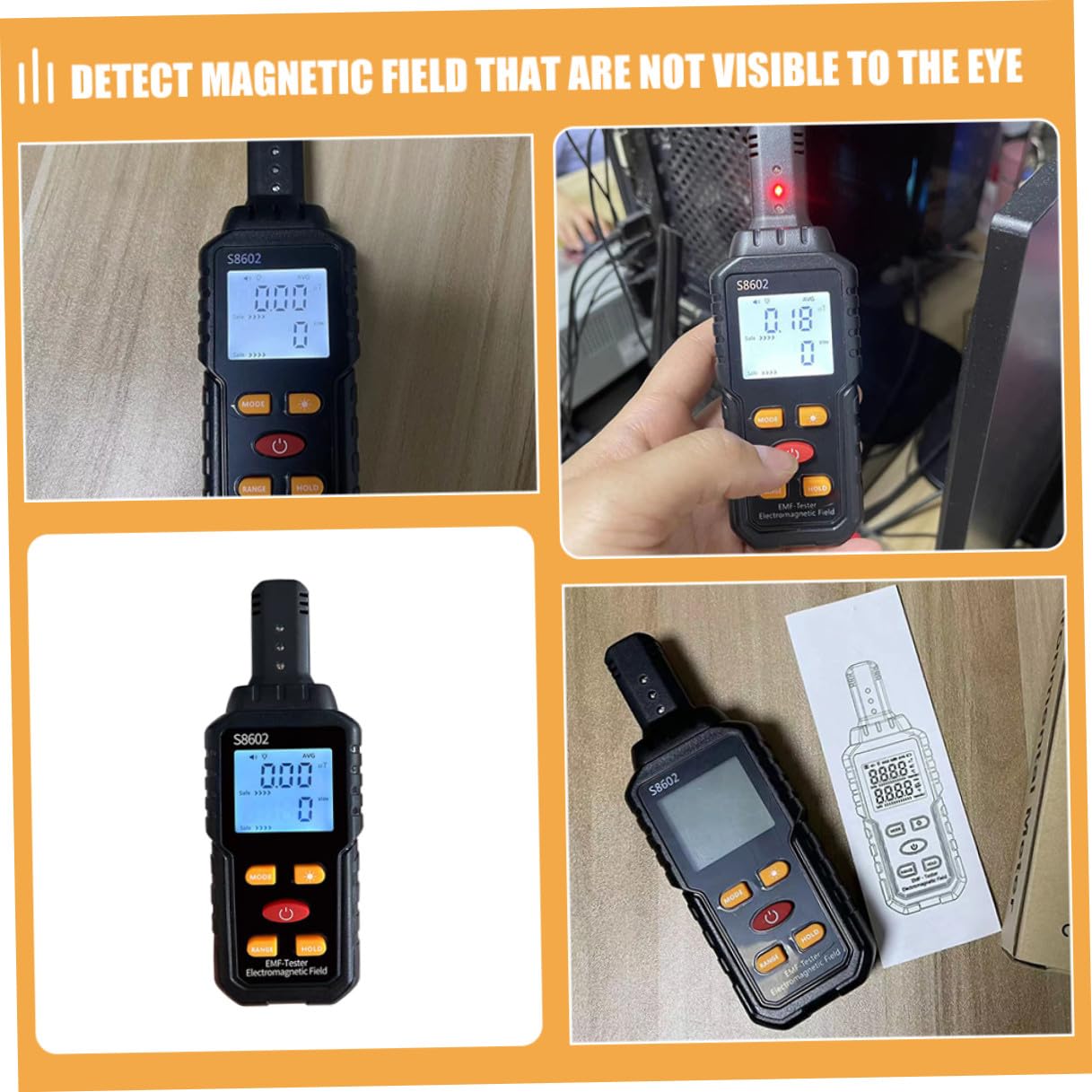 Sosoport Misuratore Emf per Campi Elettromagnetici Rivelatore di Campo Magnetico Digitale Portatile per Uso Domestico e Industriale per Testare Tv Forni Microonde Frigoriferi e Computer