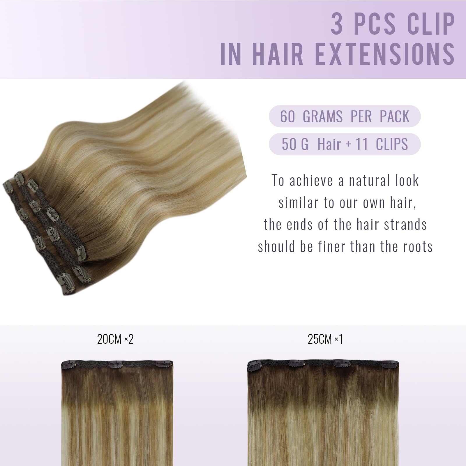 Fshine Extension Capelli Veri Clip 40.6cm 50g 3pcs Castagno Marrone Ombre Bionda Mix Platino Bionda Capelli Veri Umani Naturali Extension Capelli Veri