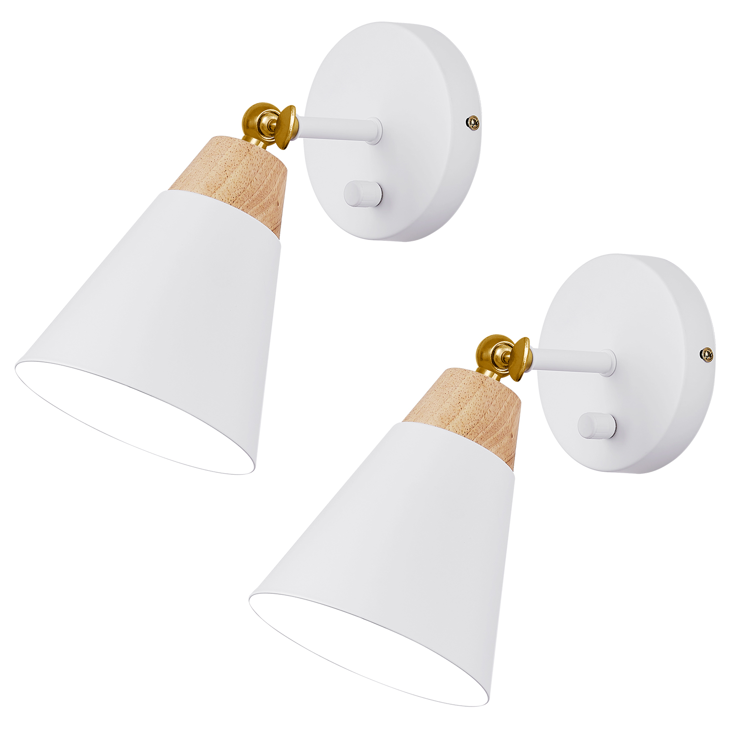 Image of Wall Sconce Set of 2, Wall Sconce Lighting Fixture with Metal Shade, Rotary Switch, Indoor Decor Wall Mount Swing Arm Lamp for Bedroom,Hallway,Living Room,Reading, White