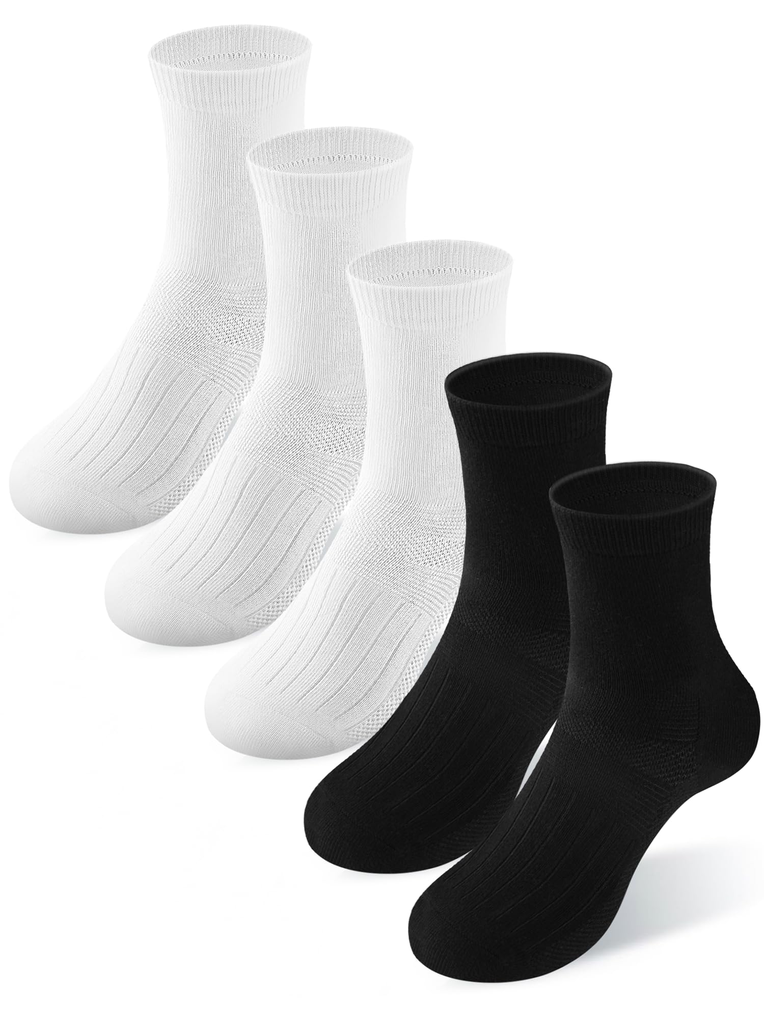 Boys Socks Athletic Crew Cotton Seamless Toes Breathable 5-Pack 4-18Years