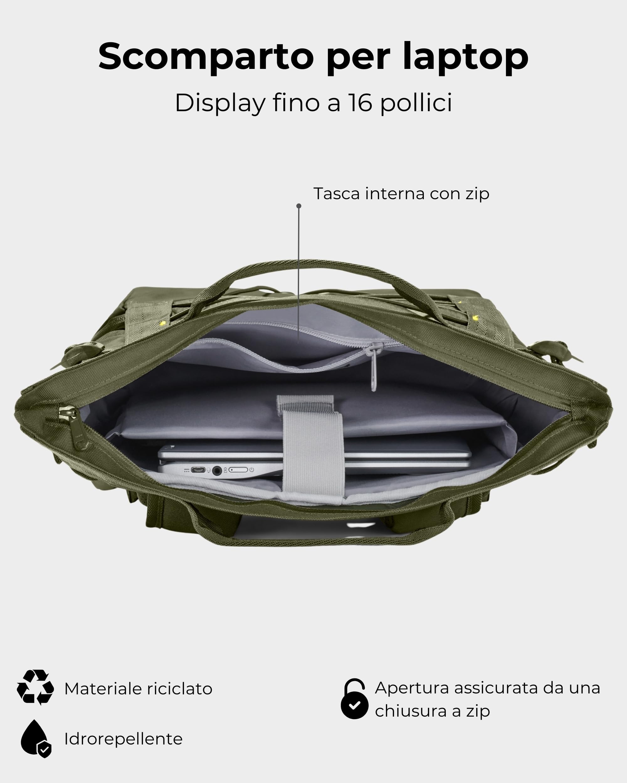 Johnny Urban Zaino Uomo Donna Verde - Harper - Zainetto Da Viaggio Sport Tempo Libero Con Molti Scomparti - Scomparto Per Porta PC 16 Pollici - Idrorepellente