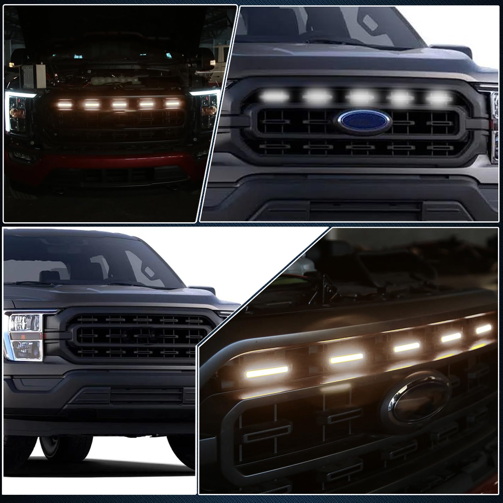 GEEGEETOP Smoekd 5PCS Grille White Lights LED Front Grille Makers Lamp Accessories Compatible with 2021 2022 2023 F150 XL/XLT/XLT Sport Wiring Harness Kit fit