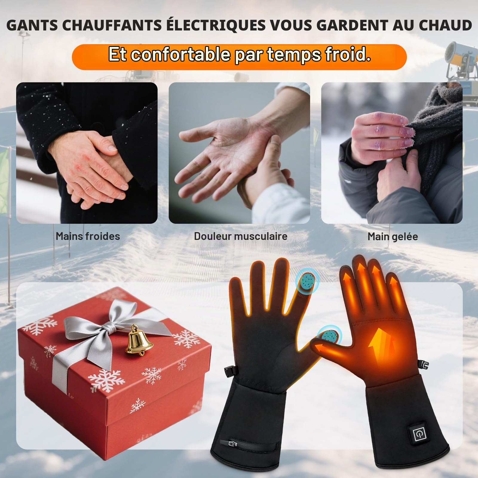seenlast Gants Chauffants Homme Femme, Gants Chauffants Fins avec Batterie 7,4V 2200mAh Rechargeable, 3 Températures Réglables, Écran Tactile, Heated Gloves Chauffe Mains pour Ski Moto Randonnée