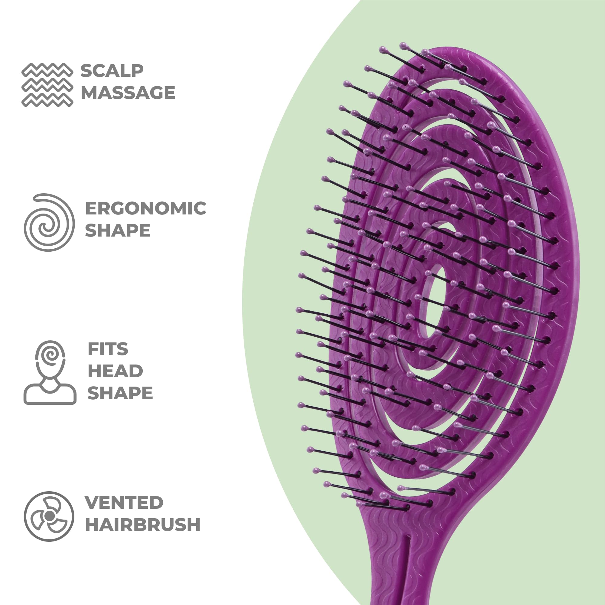Ninabella Spiral Hairbrush - Detangle Hair Brush - Wetbrush for Brushing Wet or Blow Dry Hair - Detangler Brush - Hairbrushes for Travel - Berry - Image 3