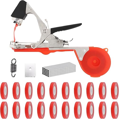 Máquina para atar plantas, cinta de tomate ligera mejorada, herramienta de cordel de fruta roja para jardín, verduras, uva, pepino, pimienta con 20