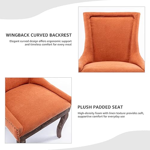 Miniatura 6 de Modern Dining Chairs Set of 2, Fabric Upholstered High Back Chairs with Nailhead Trim and Curved Solid Wood Legs, Sillas de Comedor Accent Chairs
