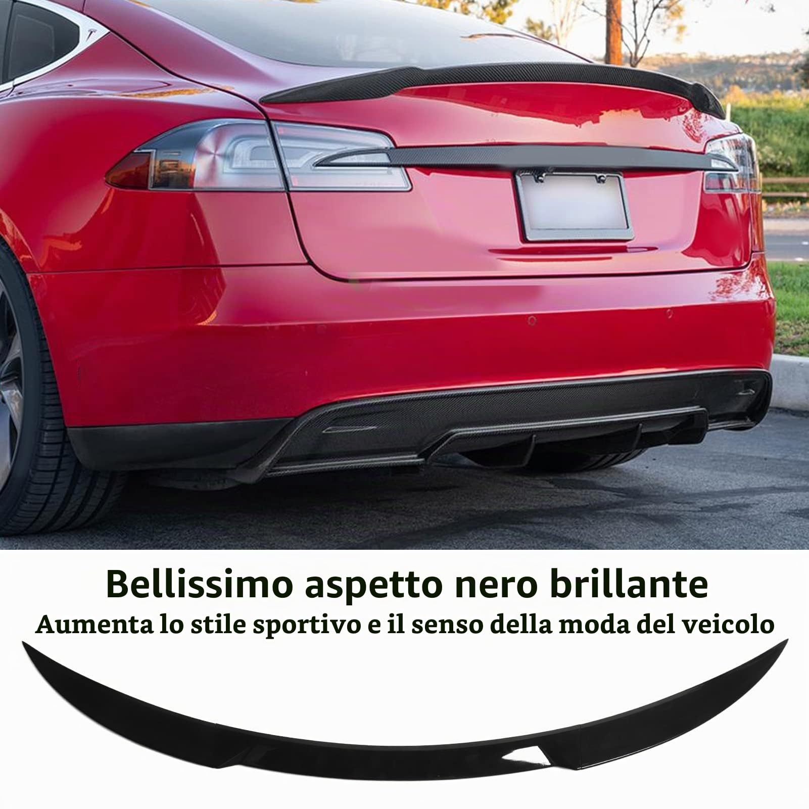 Akozon Spoiler per Baule Posteriore Universale per Auto 3 Pezzi,Alettone Nero Brillante 120 Cm A Basso Rumore Leggero Antiurto per Veicolo Tipo A (con Punti convessi) Coda Tipo B senza punti convessi