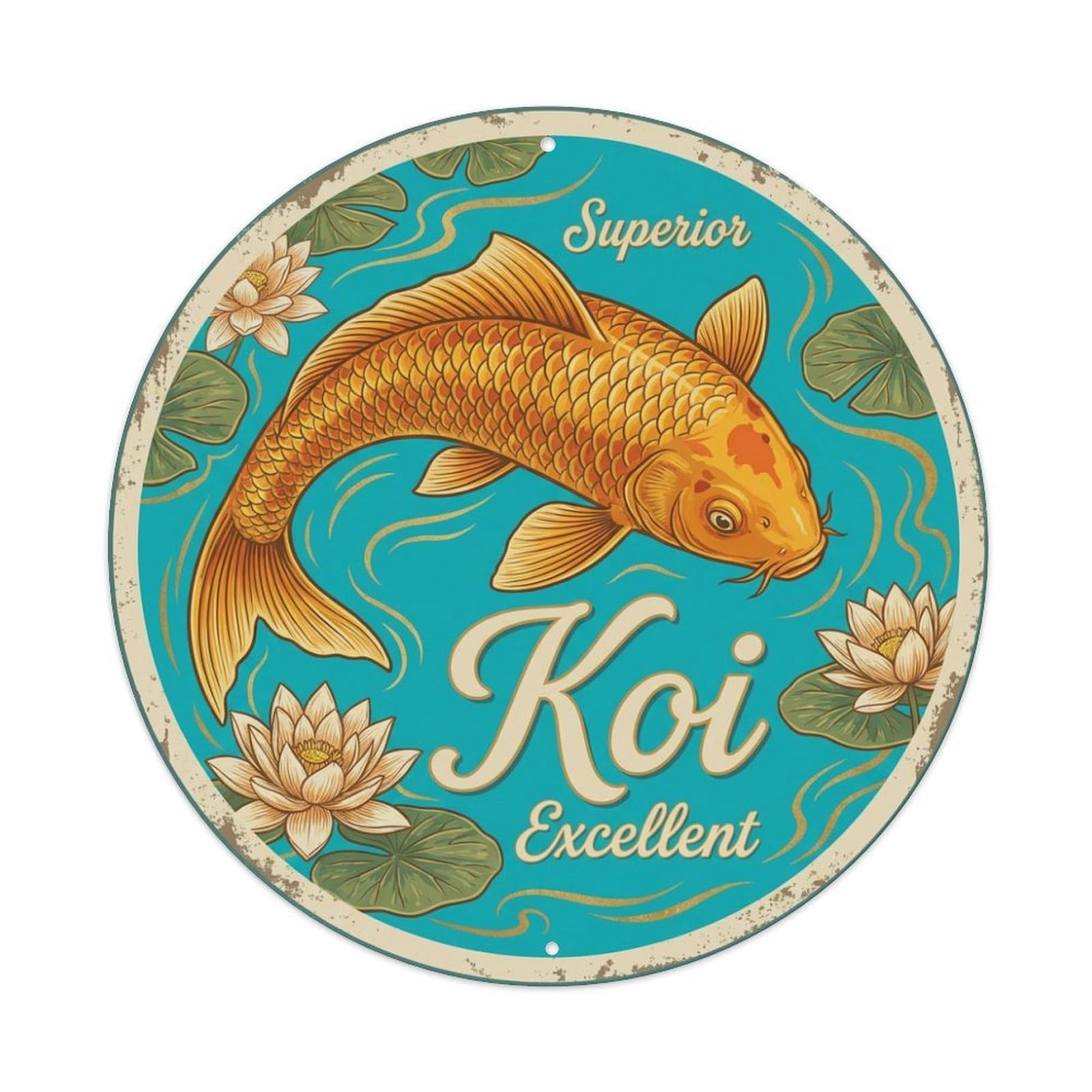 Metal Tin Sign Koi Fish Excellent Outstanding Japan Vintage